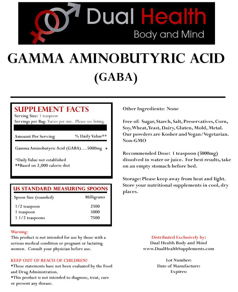 Dual Health Body & Mind Pure GABA Gamma Aminobutyric Acid Powder, 80