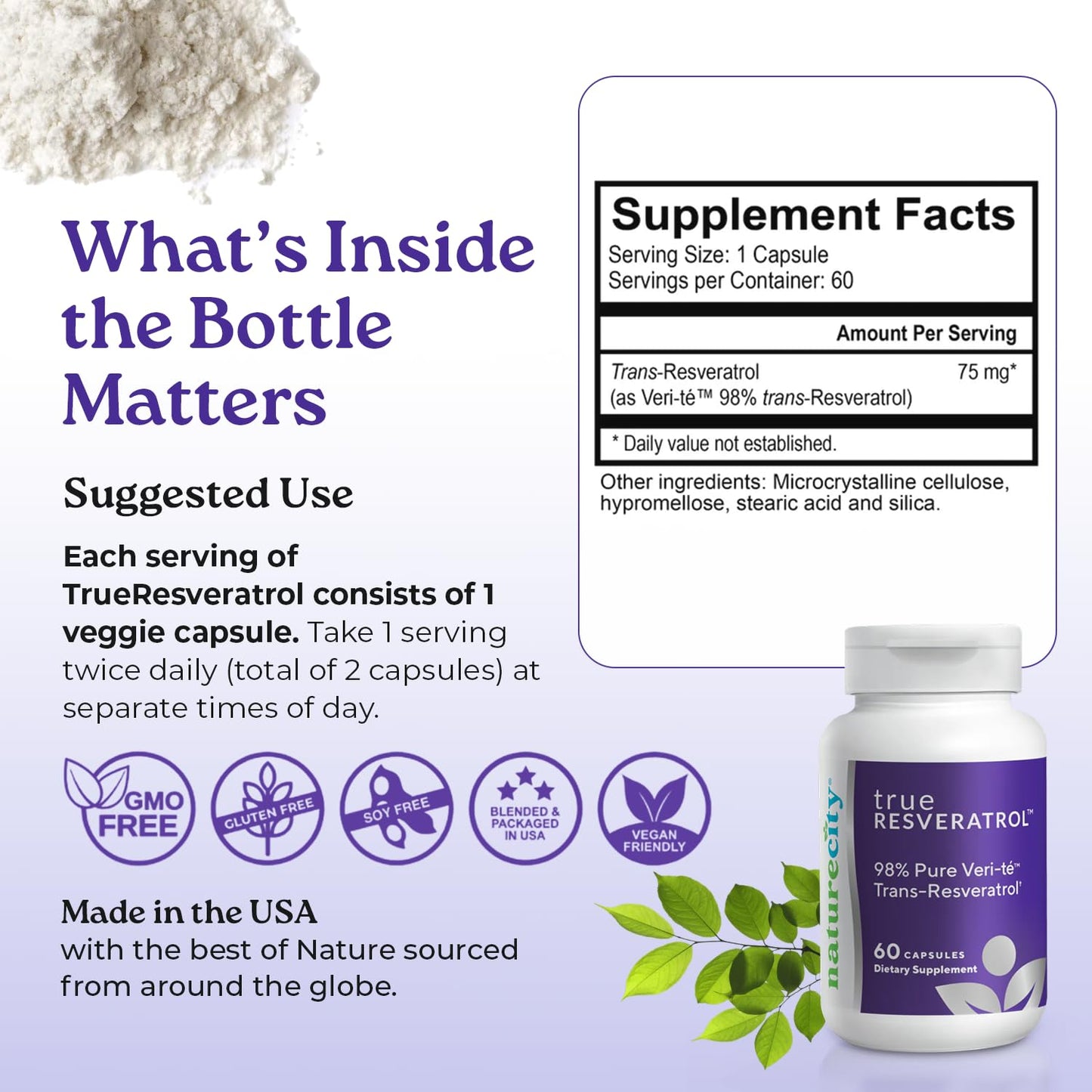 NatureCity TrueResveratrol Resveratrol Supplement & Anti-Aging Support 60 Capsules
