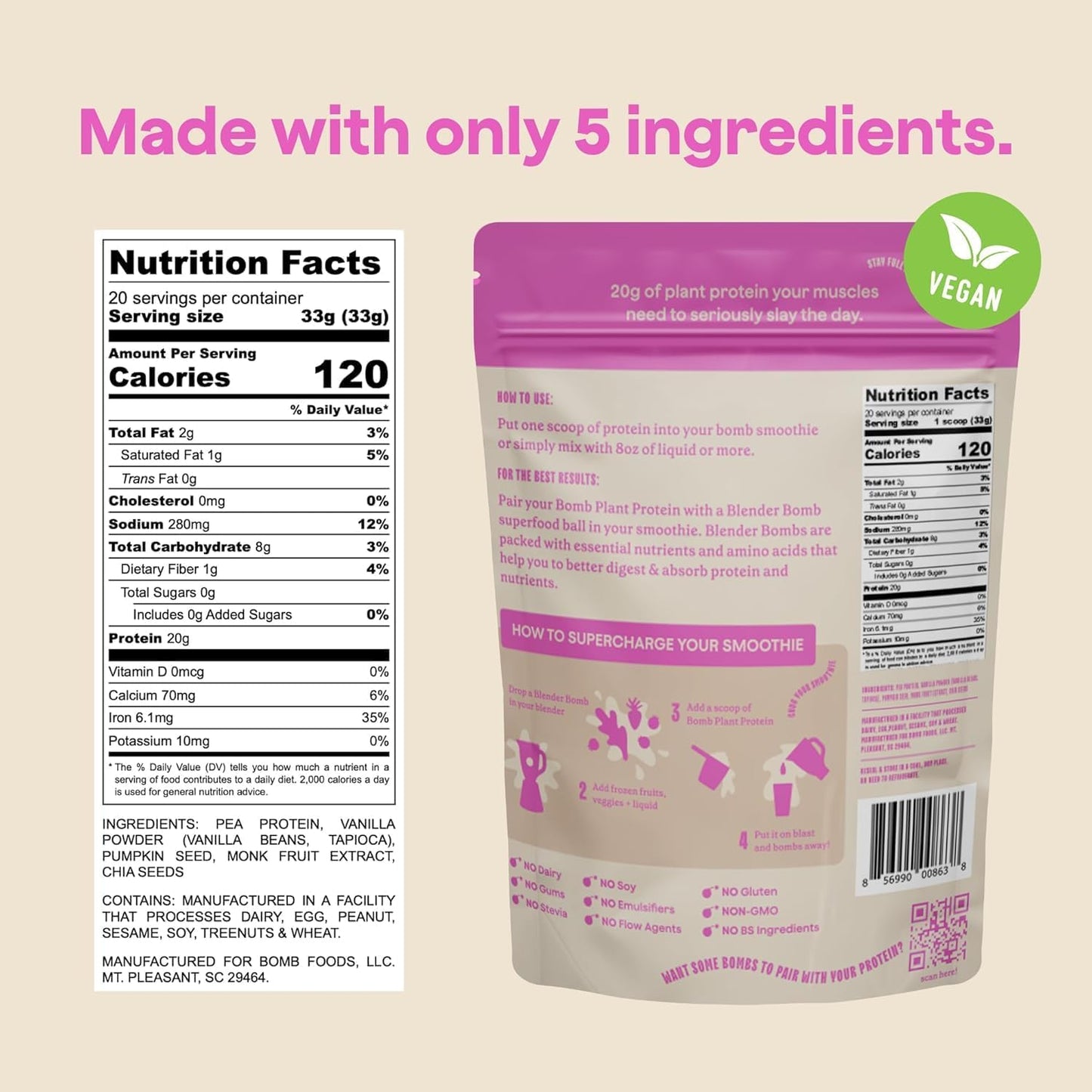 Blender Bombs Plant Protein Powder, 23.5 oz