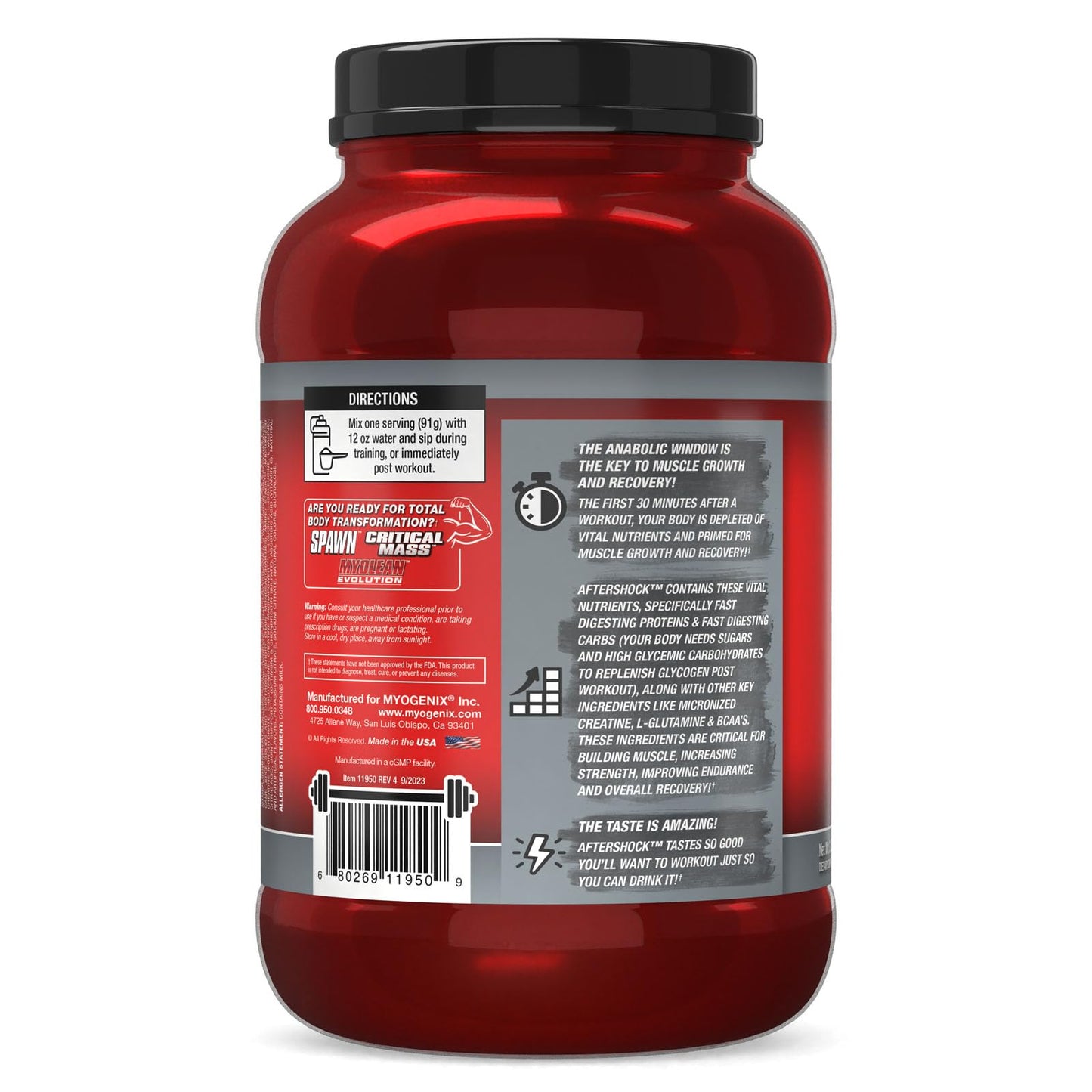 Myogenix Aftershock Post Workout Whey Protein Powder, Fruit Punch, 48 Servings