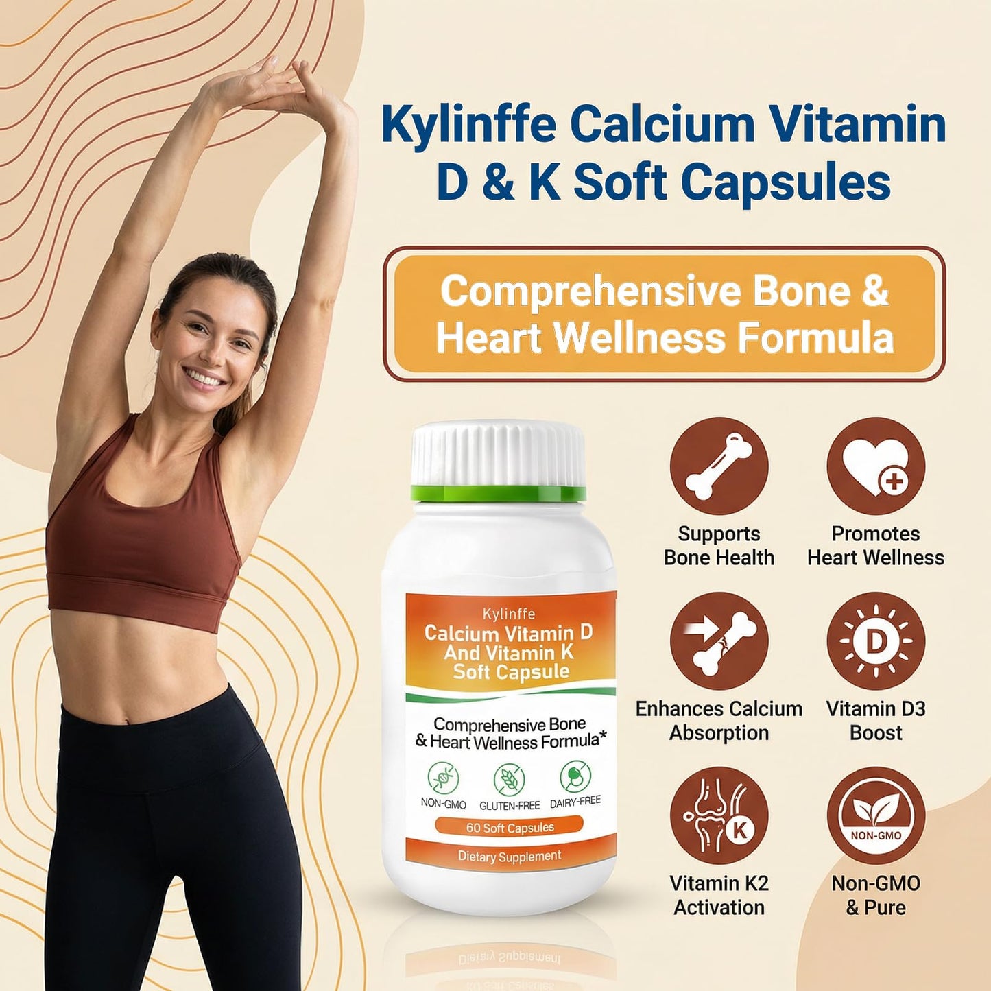 Oopeatol Vitamin D3 K2 with Calcium Supplement, Capsule, 60 Capsules