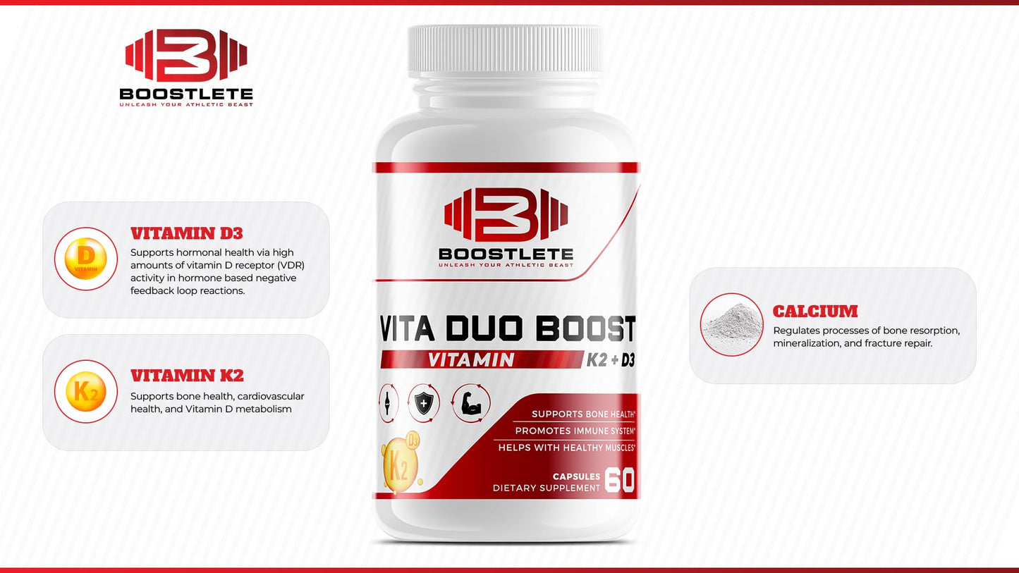 Boostlete VitaDuo Boost Vitamin D3, K2 & Calcium Supplement Capsules, 60 Capsules