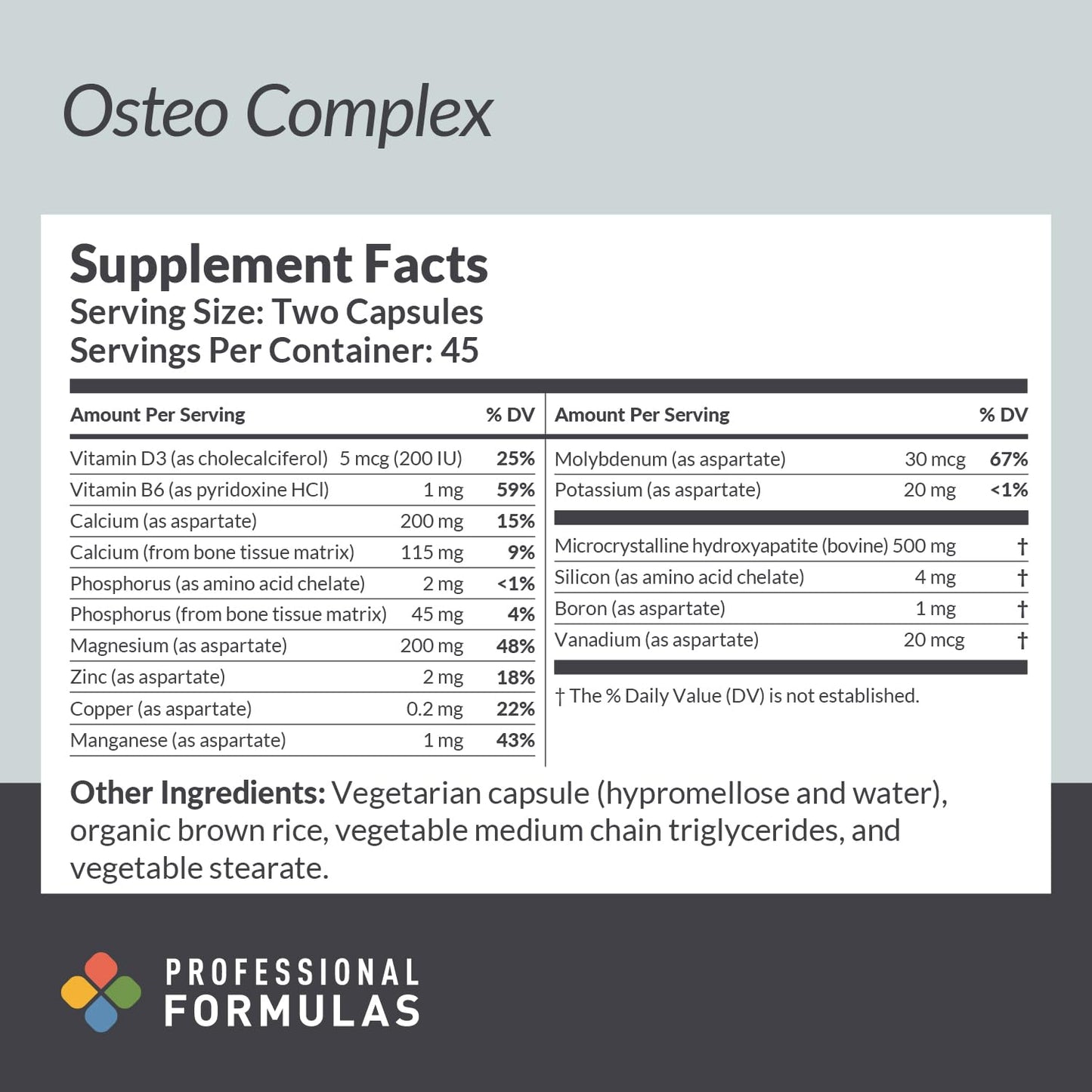 Professional Complementary Health Formulas Osteo Complex – Bone Density Support with Calcium, Microcrystalline Hydroxyapatite Plus Magnesium, D3 & Boron for Maximum Absorption* 90 Capsules