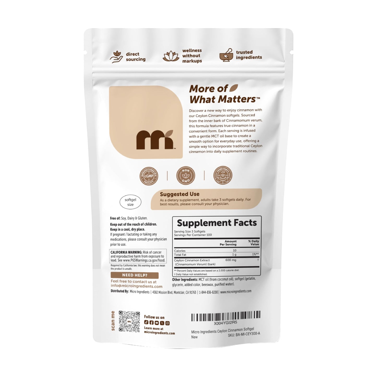 Micro Ingredients Ceylon Cinnamon Softgels 300