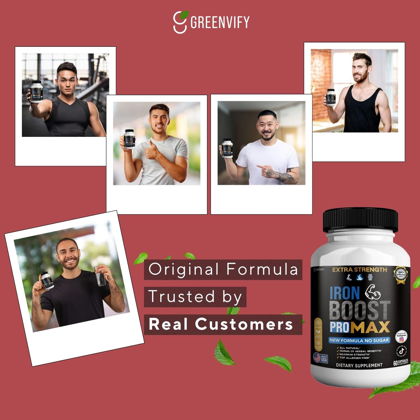 GREENVIFY Iron Boost Pro Max Extra Strength Dietary Supplement Organic Maca Root Blend, 60 Capsules