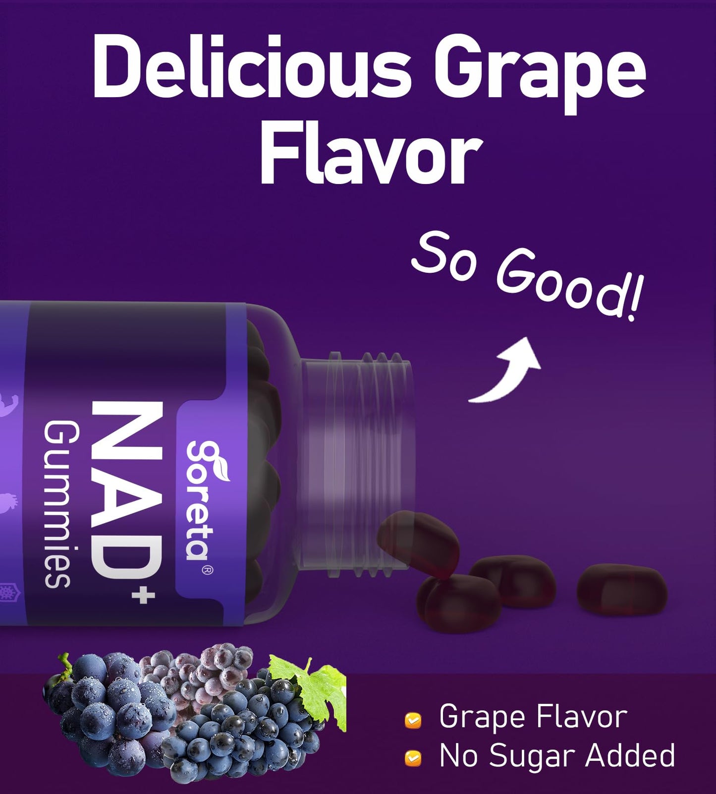 Goreta NAD+ Gummies with Resveratrol & Quercetin for Adults, Chewable Grape Flavor, 60 Gummies