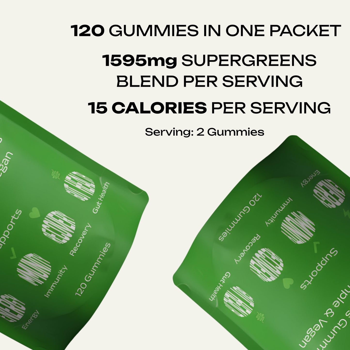 VeganGreens Vegan Sugar-Free Super Greens Gummies with Probiotics – Plant-Based Multivitamin Support for Gut Health, Immunity & Energy, Green Apple Flavor, 120 Gummies