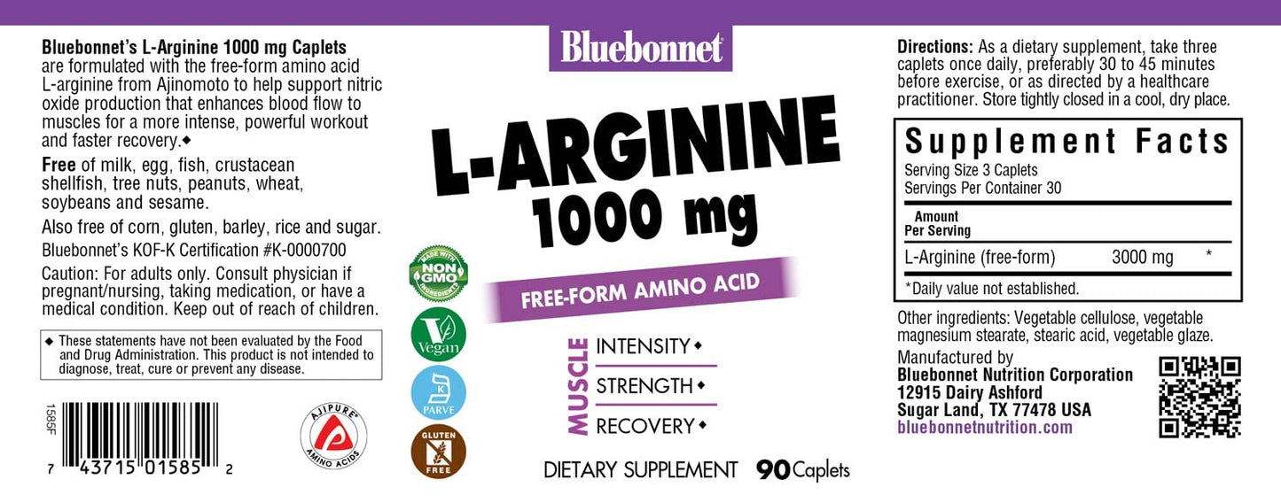 BlueBonnet L-Arginine 1000 mg Caplets, 90 Count