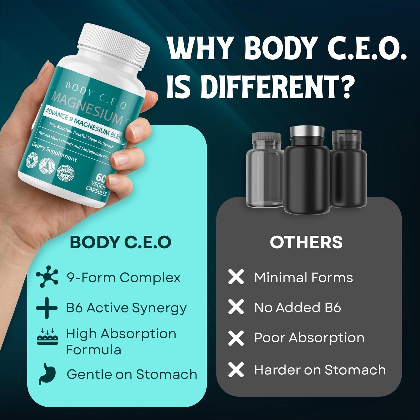 BODY C.E.O. EXECUTIVE OF SUPPLEMENTS Magnesium 9 Full-Spectrum Capsules, 60 Count