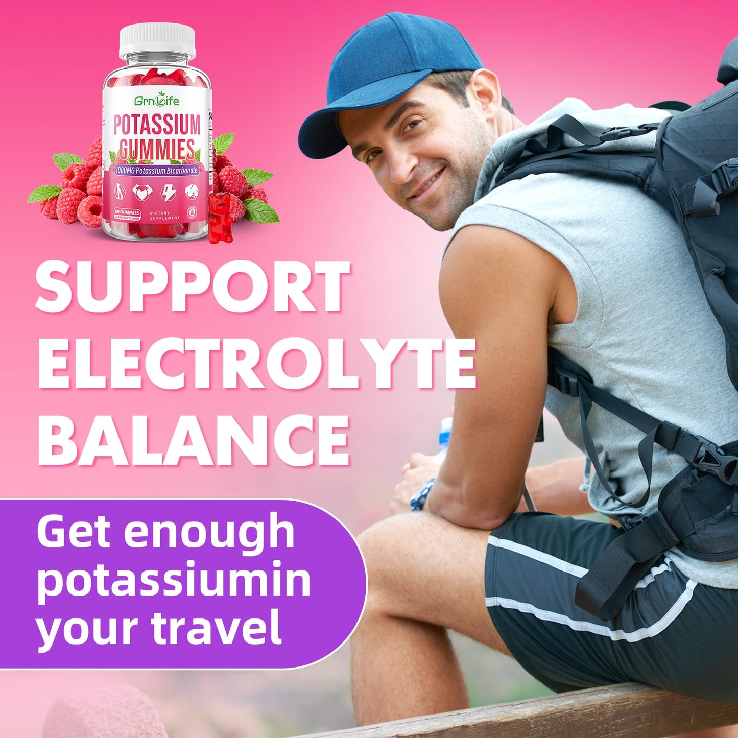 GrnLife Potassium Gummies 1000mg, 60 Count