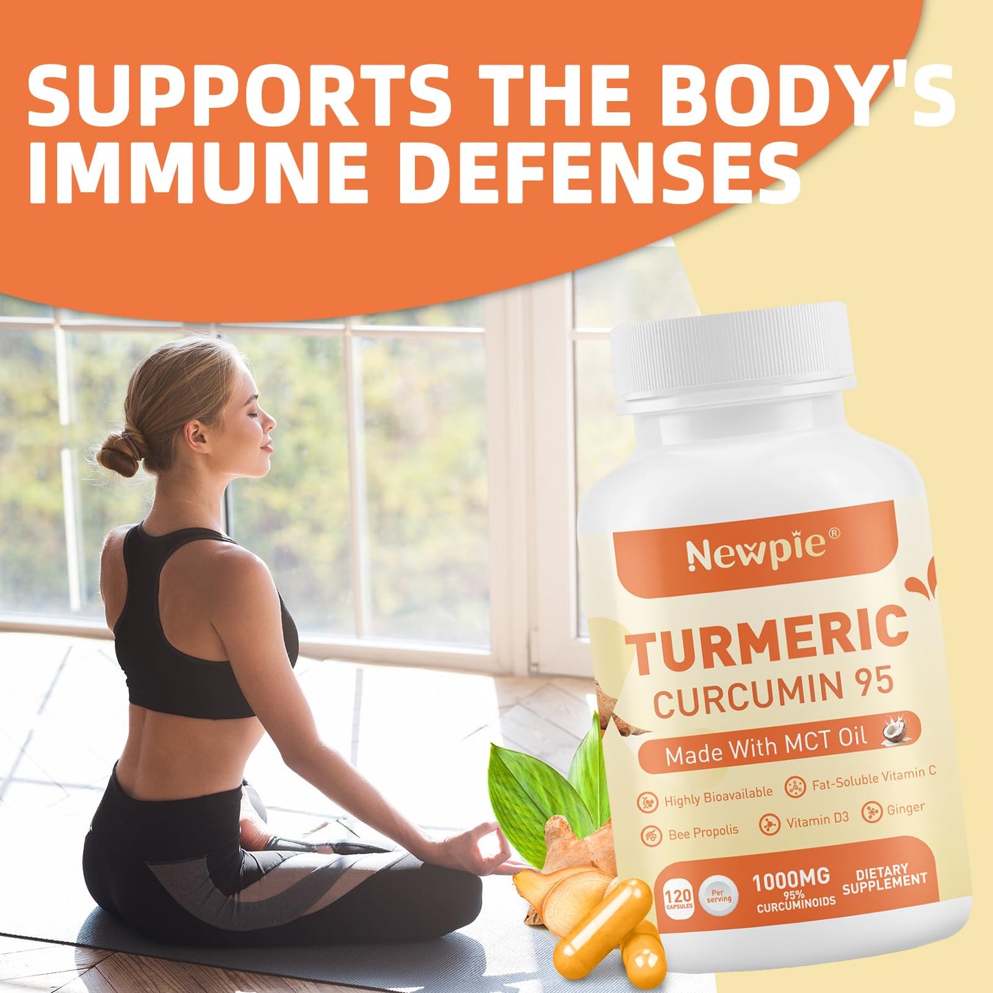 Newpie Turmeric Curcumin Supplement with MCT Oil, 120 Capsules