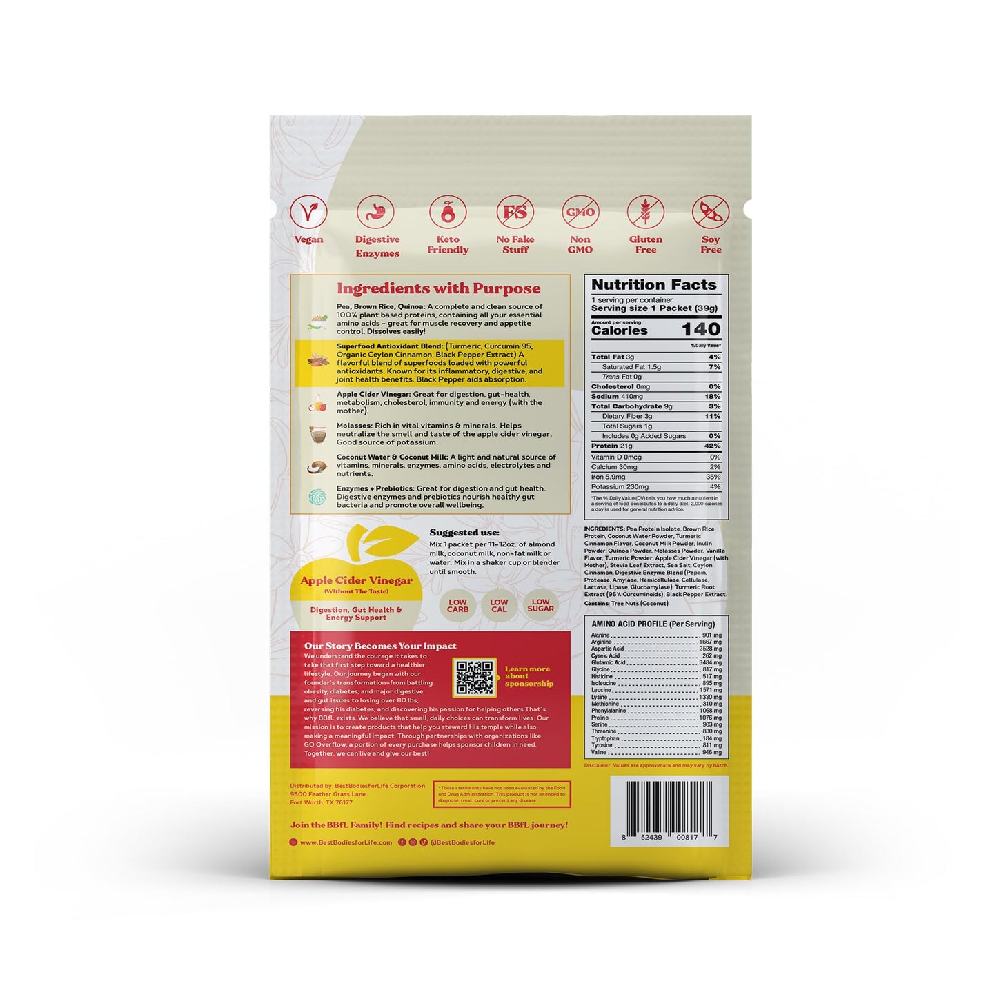BBfL Plant-Based Protein Shake Powder 1 Count, 10 Servings