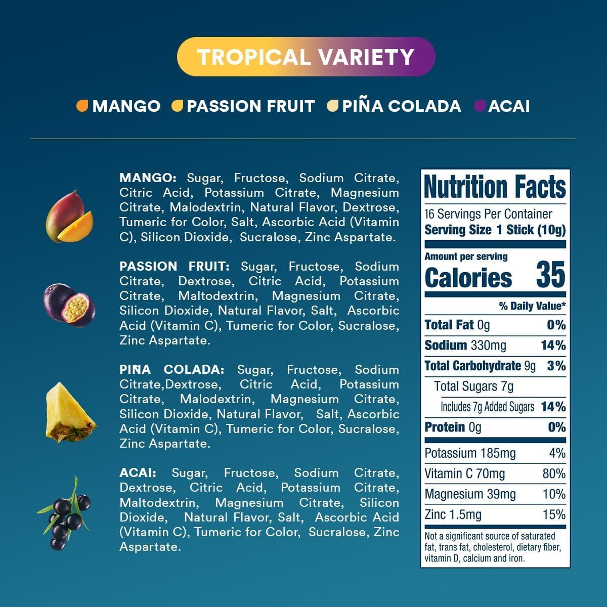 DripDrop Hydration Tropical Variety Pack Powder, 16 Count