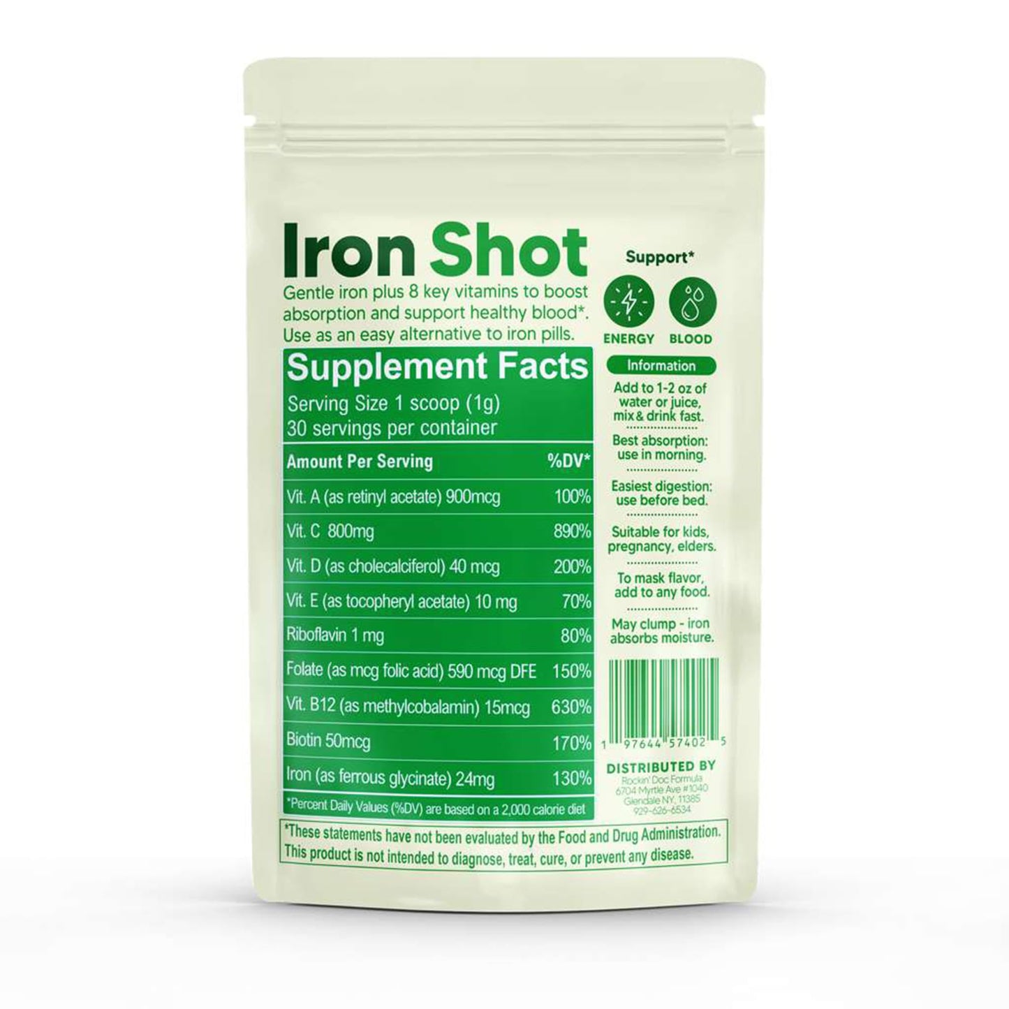 Smart Eats Iron Shot 2-in-1 Iron-Multivitamin Blend Powder 1.6 Ounce