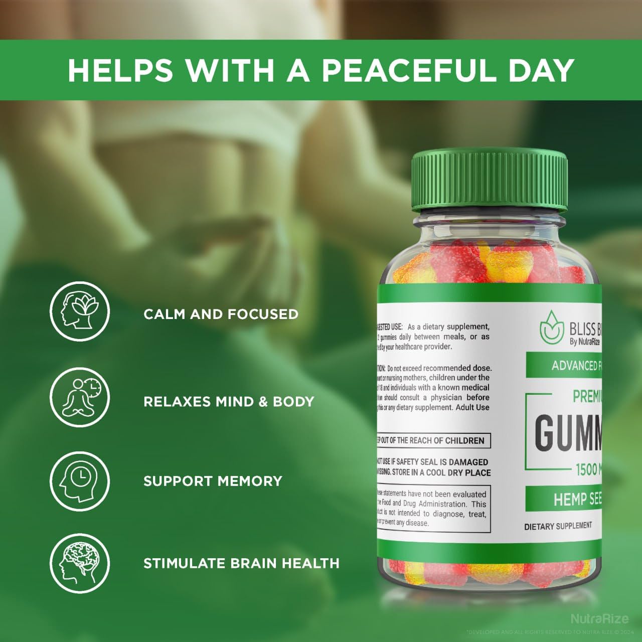NutraRize Bliss Bites Hemp Gummies, 180 Gummies