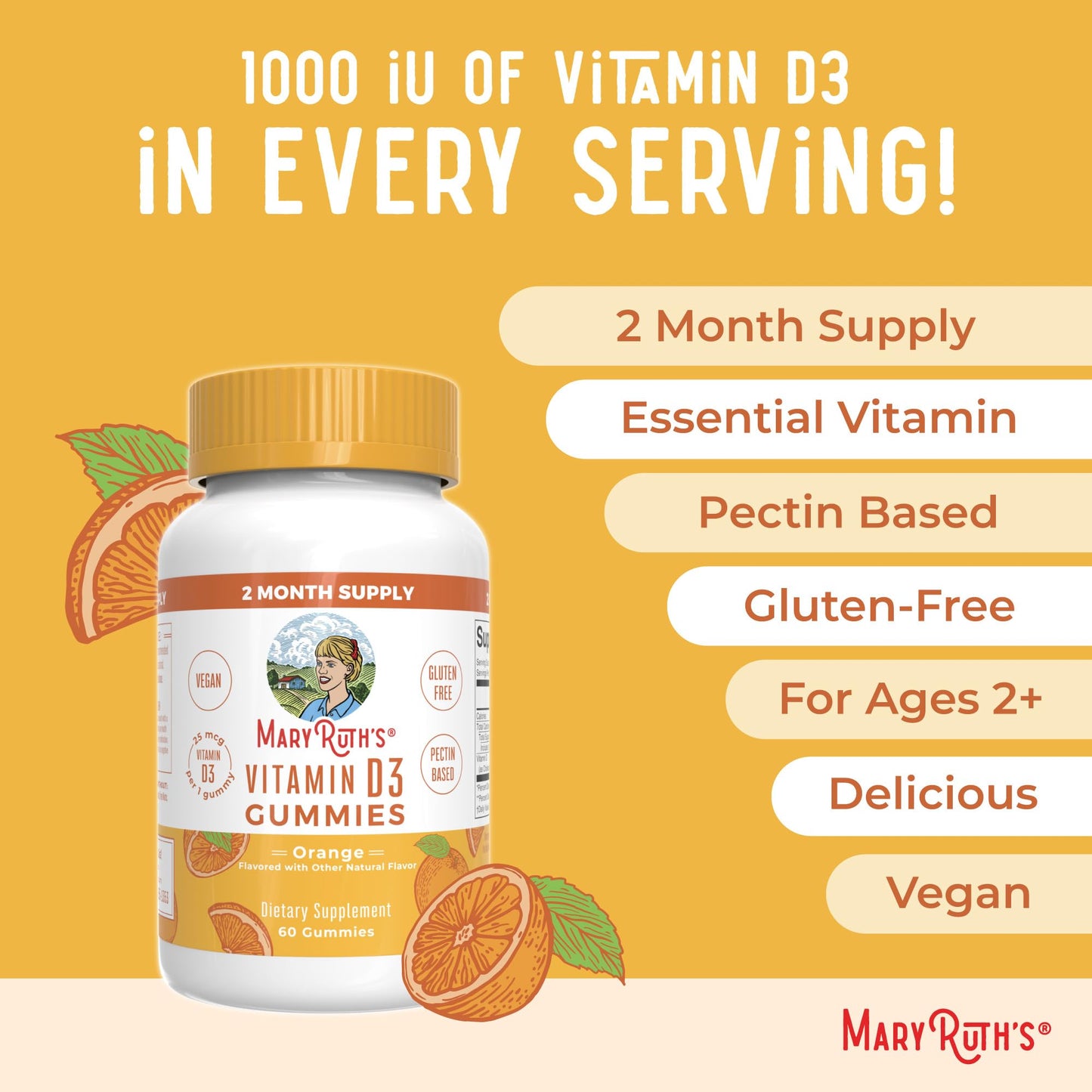 MARYRUTH'S Vitamin D3 Gummies, 60 Gummies