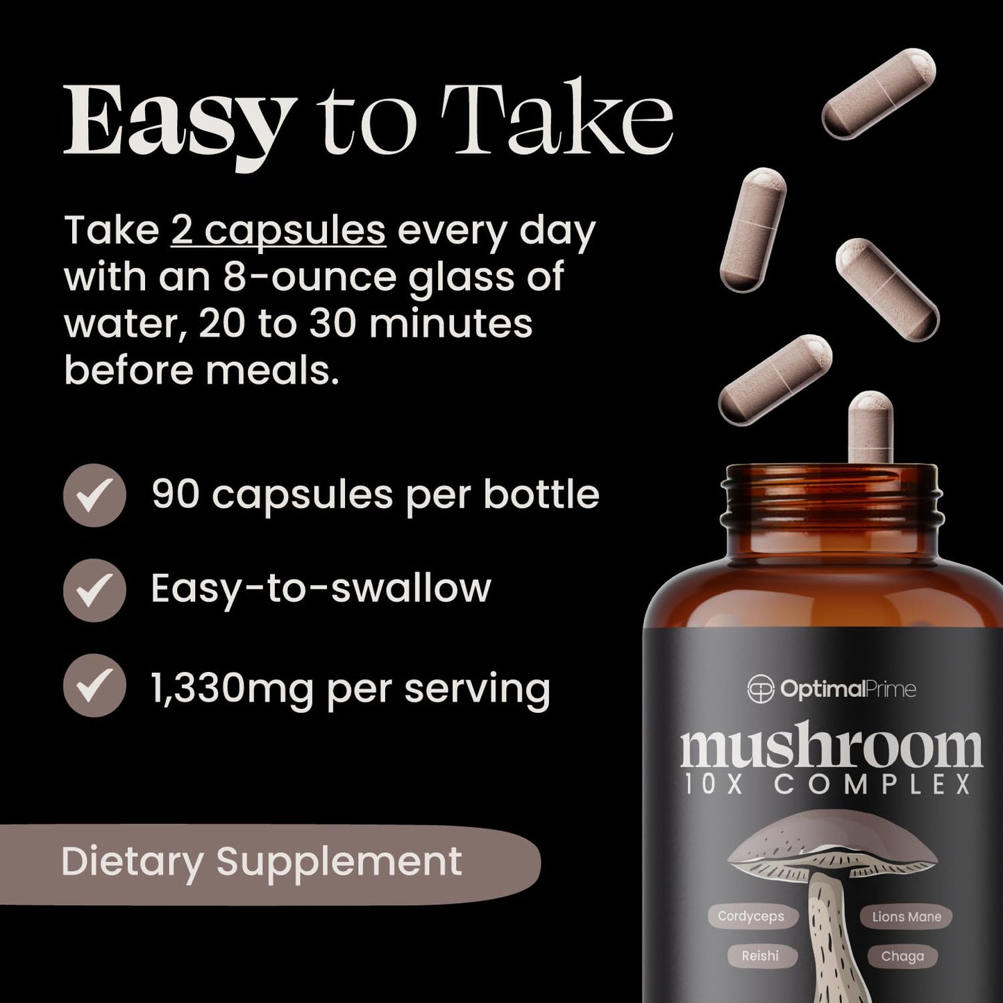 Optimal Prime 10x Mushroom Complex Supplement Capsule 90 Count