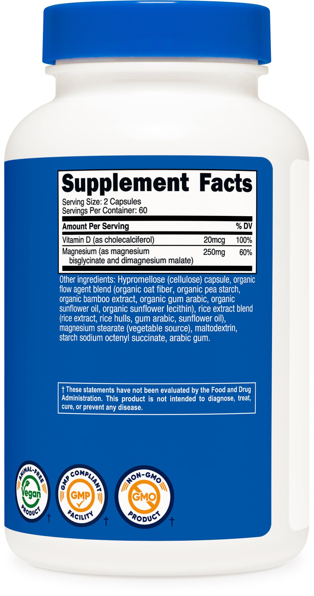 Nutricost Magnesium Glycinate + Malate 250mg Capsules, 120 Count