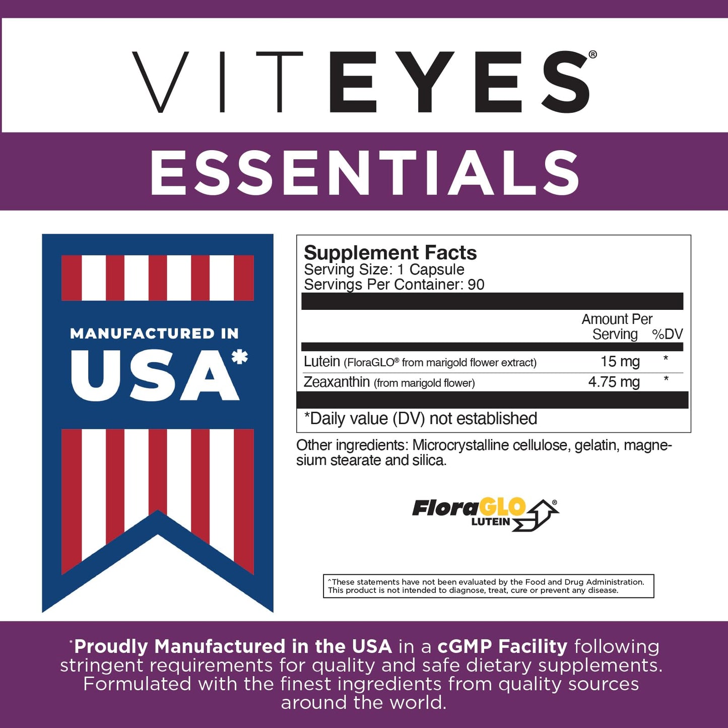 Viteyes Essentials Eye Health Dietary Supplement, Lutein & Zeaxanthin for Macular Support Capsules, 90 Count