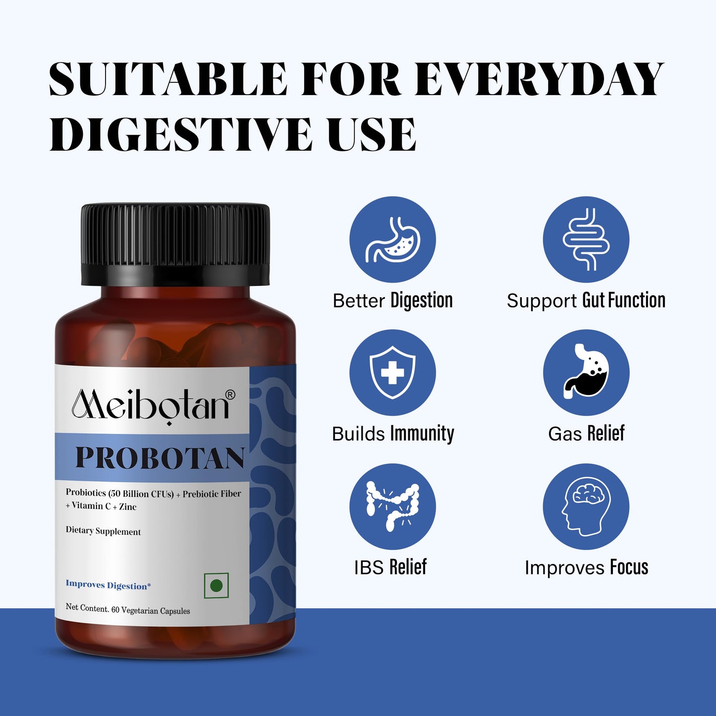 MEIBOTAN Probiotics 50 Billion CFU - 20 Strains +FOS - Immune, Digestive & Gut Health - for Women, 60 Capsules
