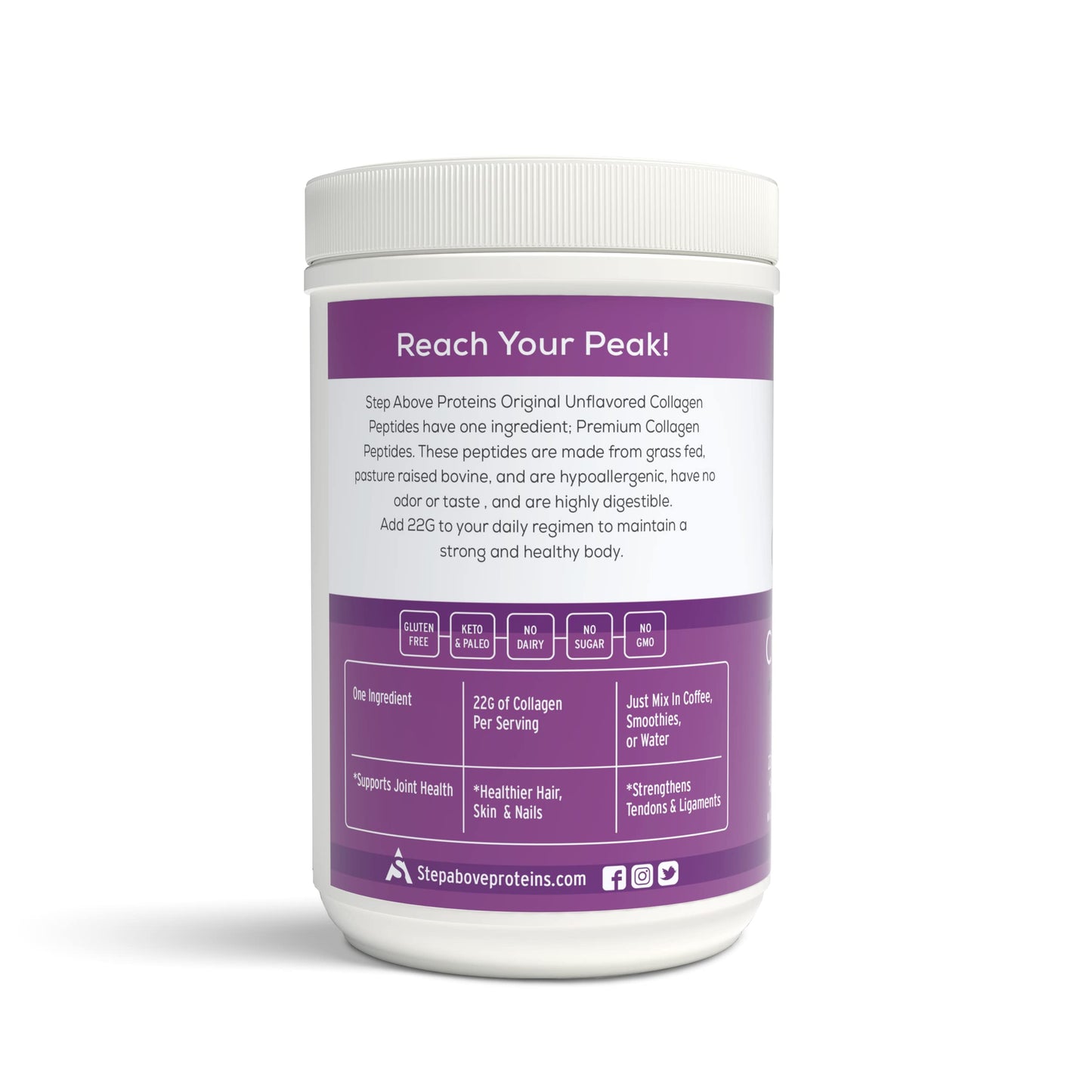 Step Above Proteins Original Collagen Peptides Powder, Hydrolyzed Type I-III, 12 oz