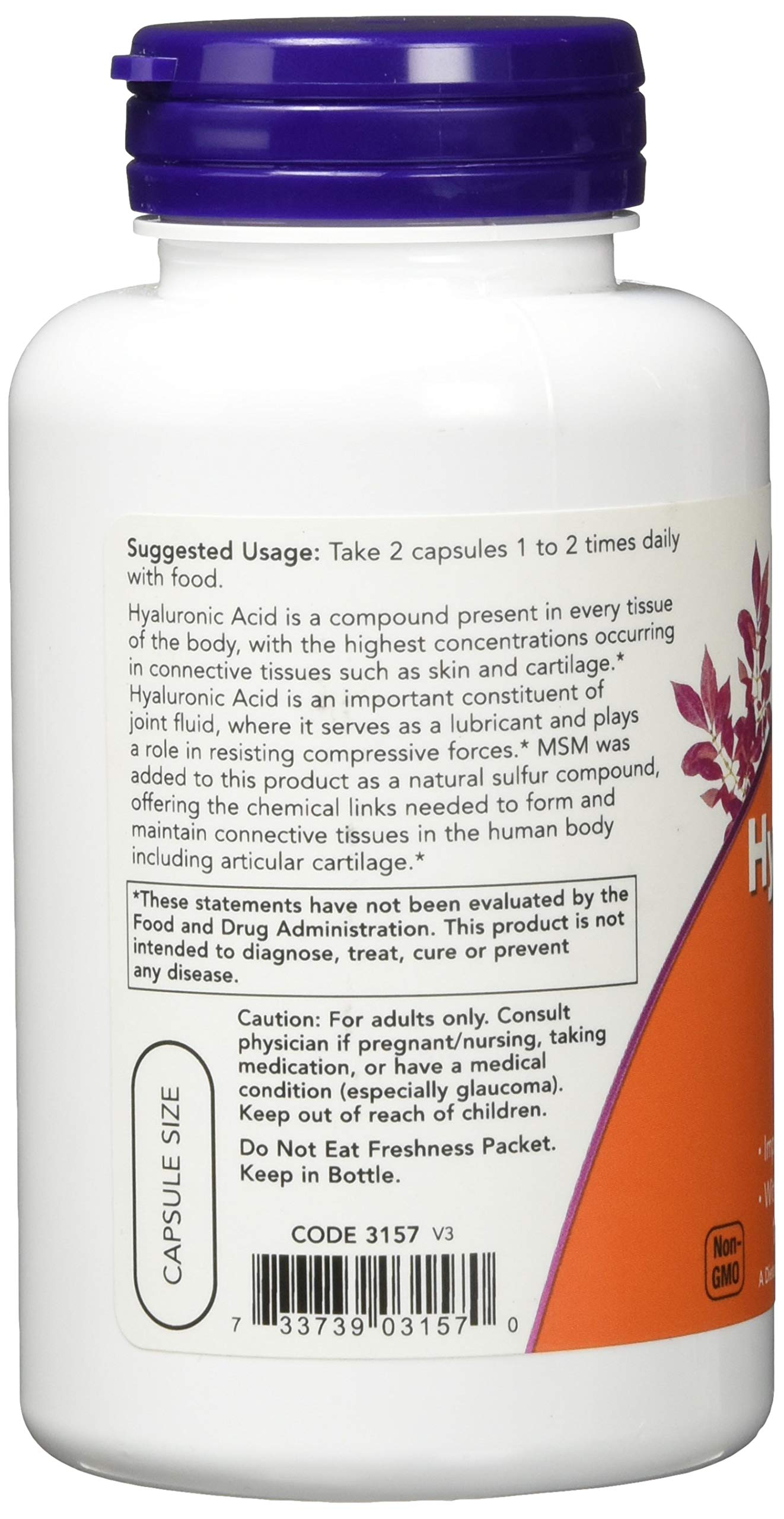 NOW Foods Hyaluronic Acid with MSM 50 mg Capsule, 120 Vegetarian Capsules