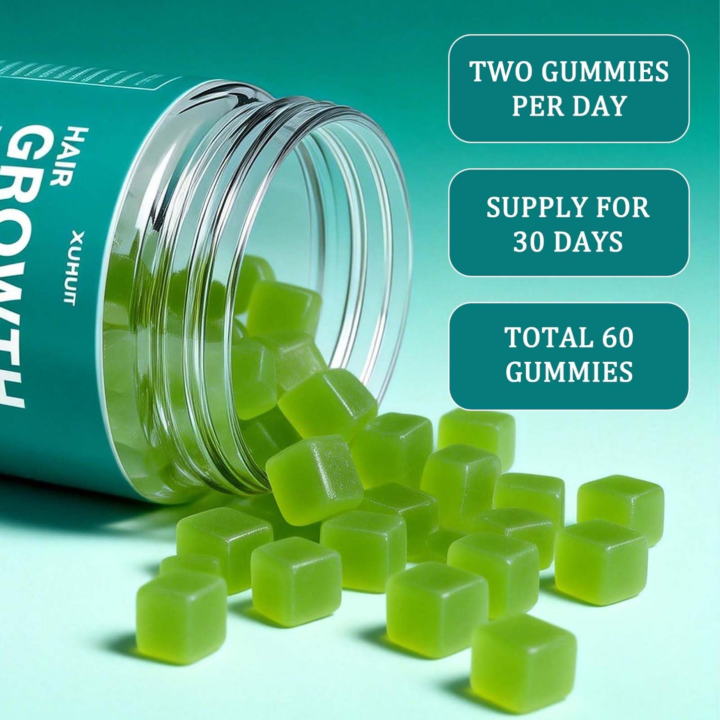 YKSDQ Hair Revive Gummy with Sea Moss & Pearl Powder - Supports Hair Growth, Skin Glow & Nail Strength, with Vitamins C, E & Aloe Vera, 60 Count