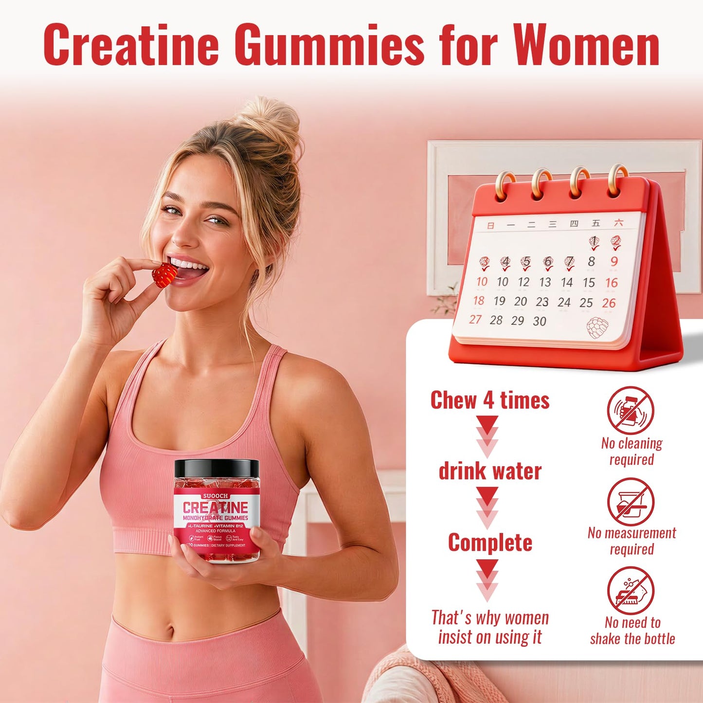 SUOOCH Creatine Gummies for Women, Gummy, 120 Count
