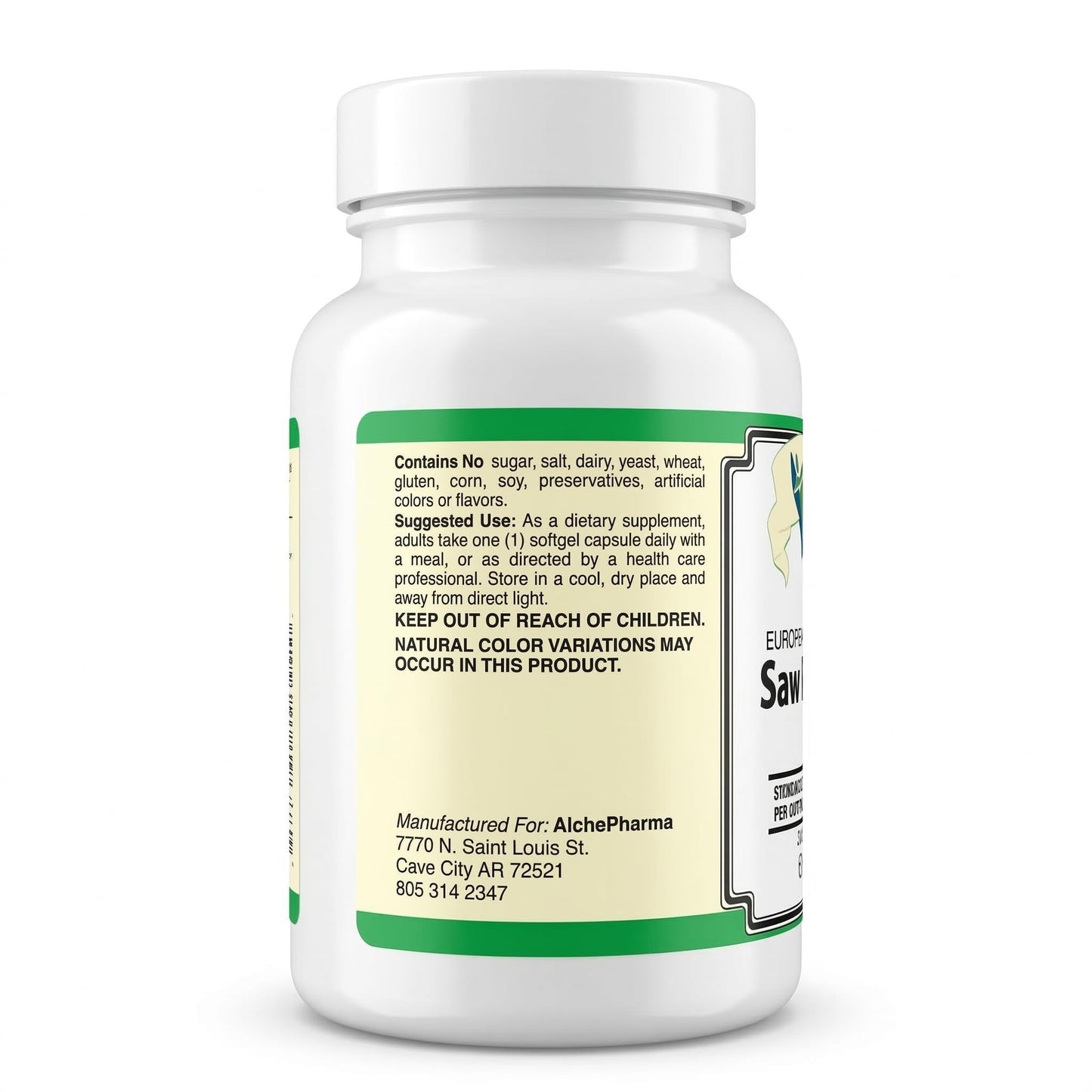 AlchePharma Saw Palmetto Extract 320 mg Softgel, 60 Count