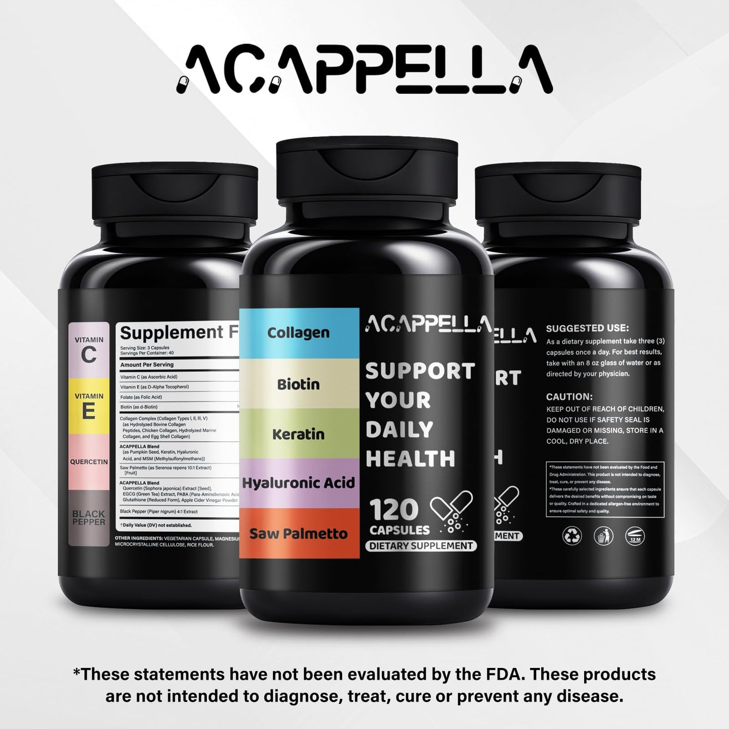 ACAPPELLA Keratin Saw Palmetto with Hyaluronic Acid, 120 Capsules