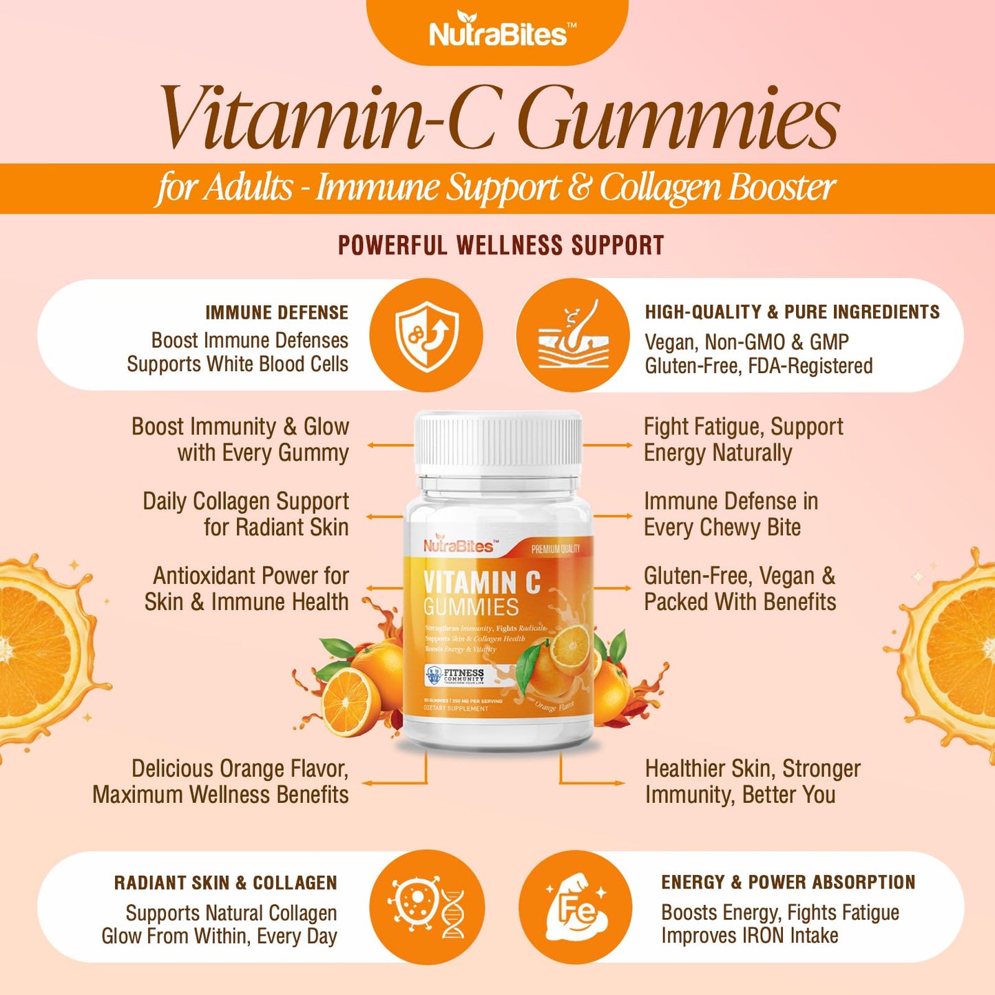 NutraBites Vitamin C Gummies for Adults 60 Count