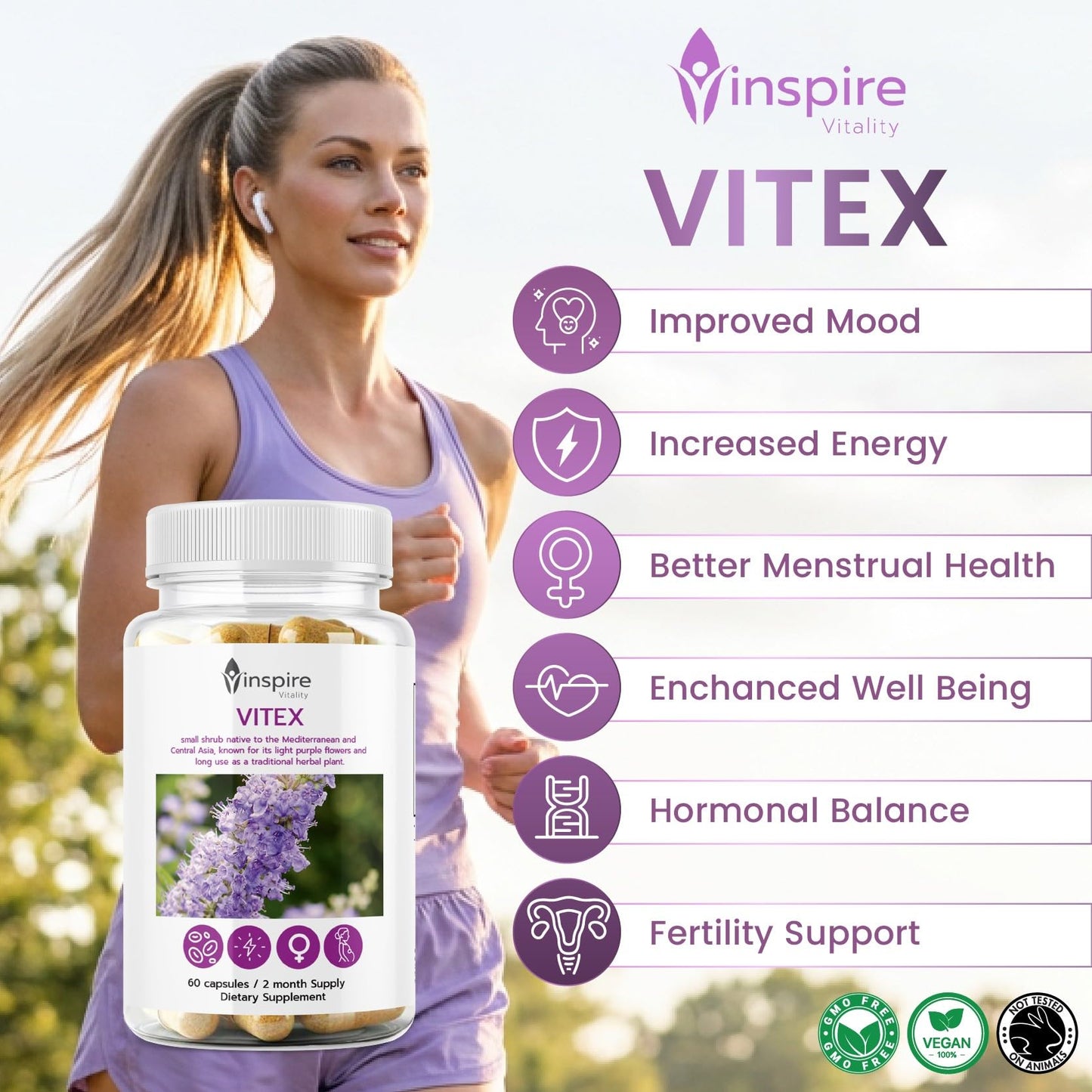 Inspire Vitality LLC Vitex Chasteberry Supplement for Women 60 Capsules