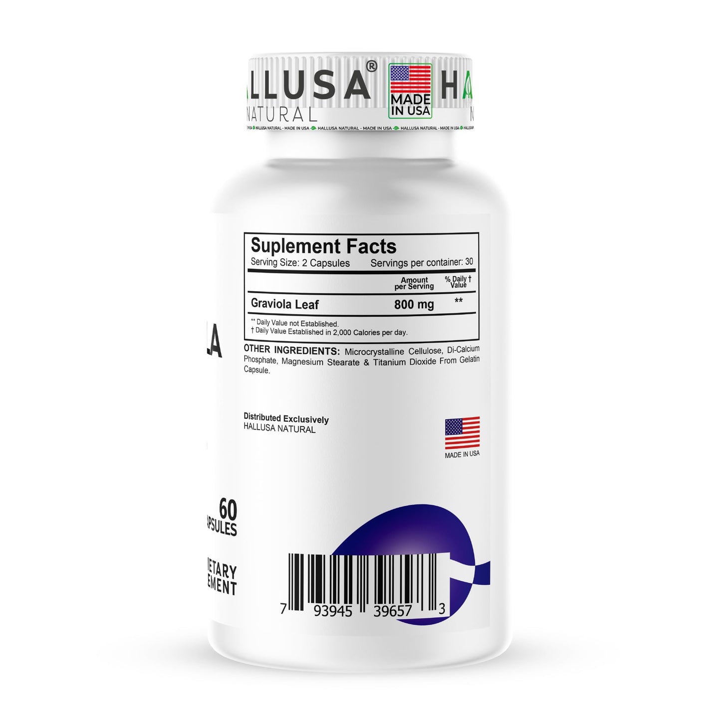 Hallusa Natural Hall Graviola Soursop Capsules 800mg, 60 Count