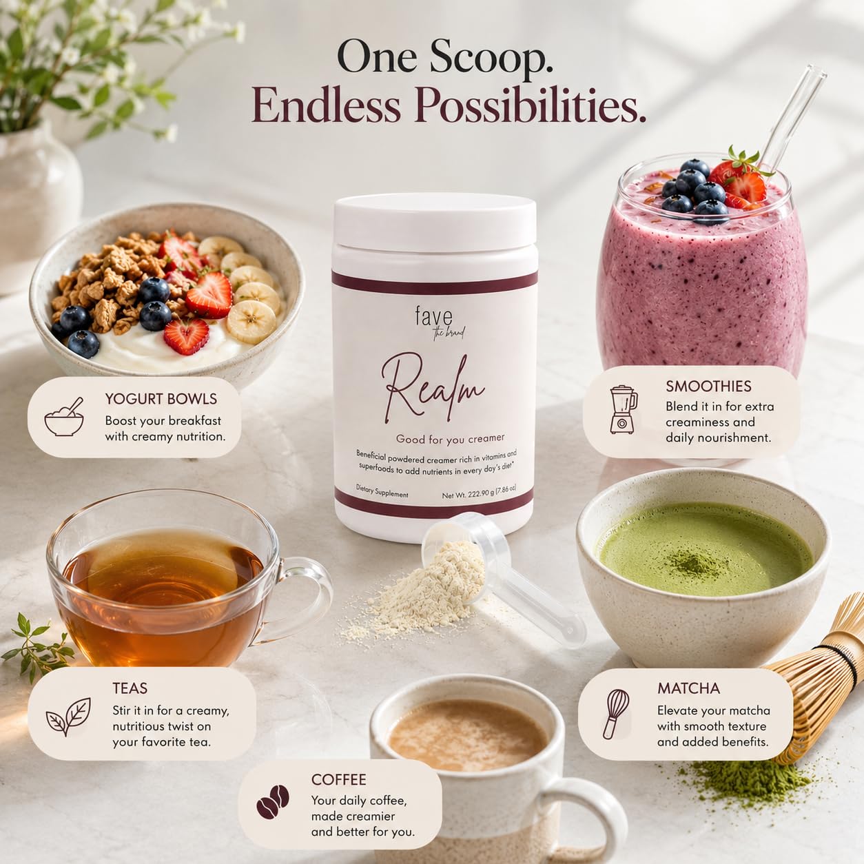 Fave the Brand Realm Functional Coffee Creamer Powder, 7.86 Ounce