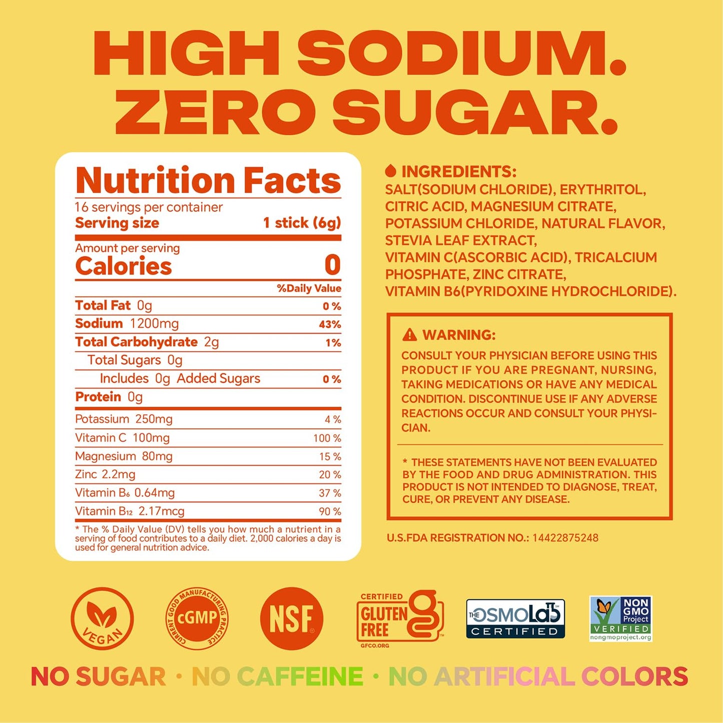 Mynzevirix High Sodium Sugar Free Electrolyte Powder Packets Orange Flavor, 6.35