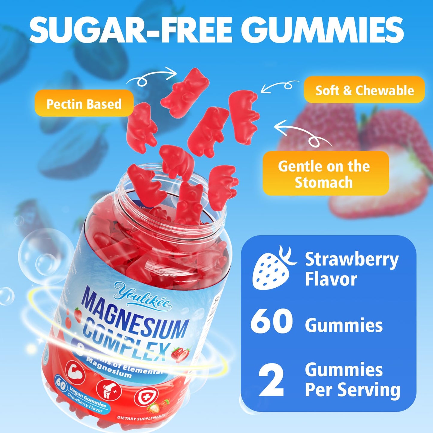 Youlikee Magnesium Complex Gummies 400mg, 60 Count