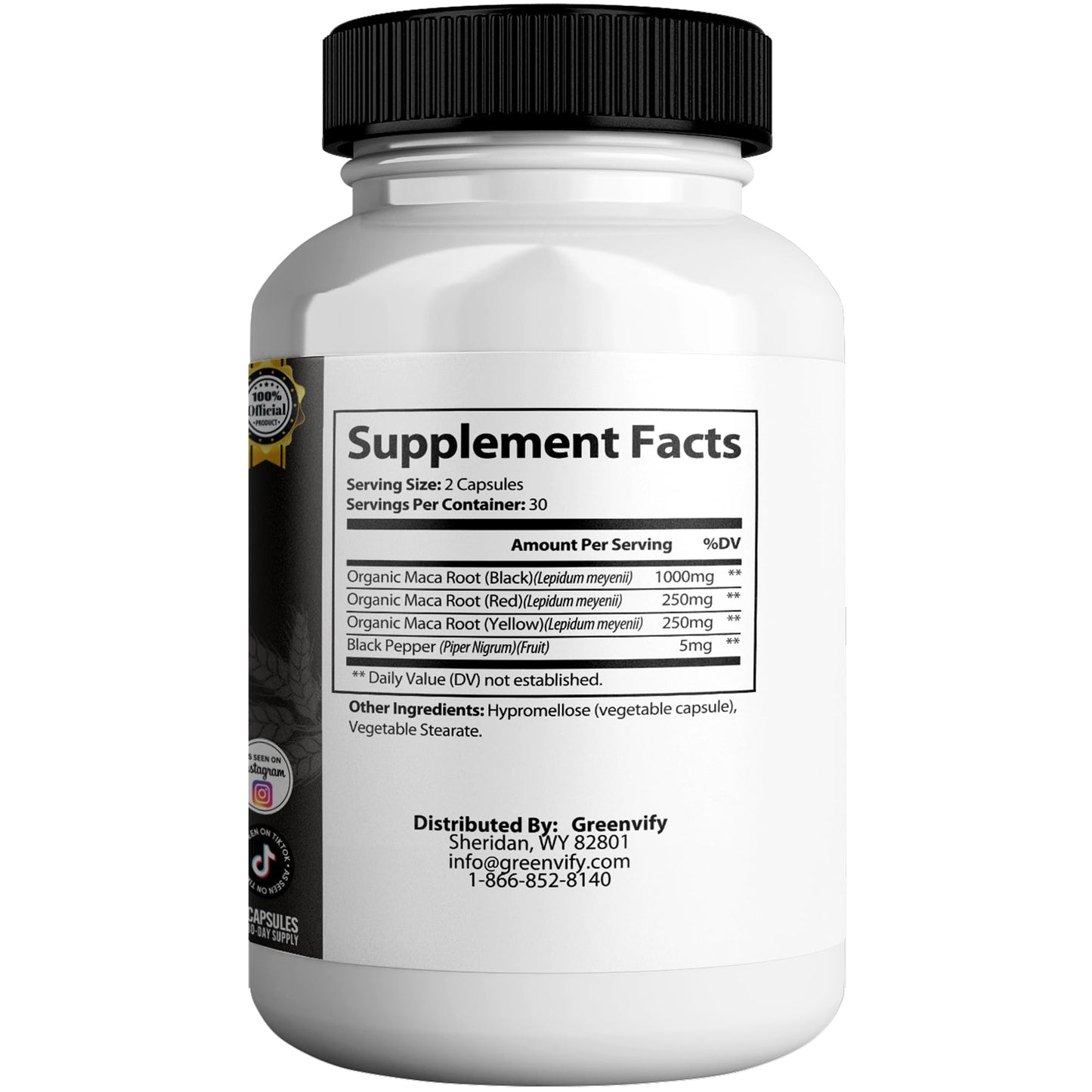 GREENVIFY Vital Pro Max Maca Root Dietary Supplement Capsules, 60 Count