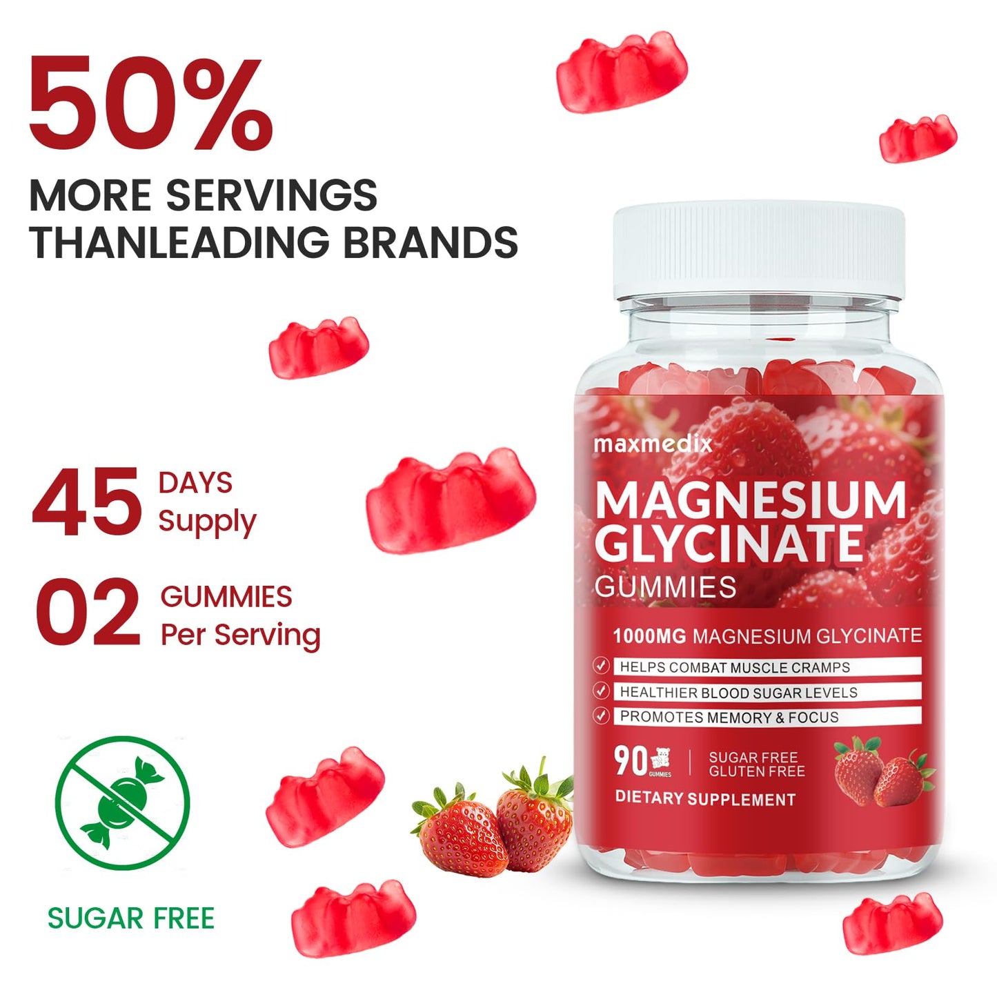 maxmedix Magnesium Glycinate Gummies 1000mg, 90 Gummies