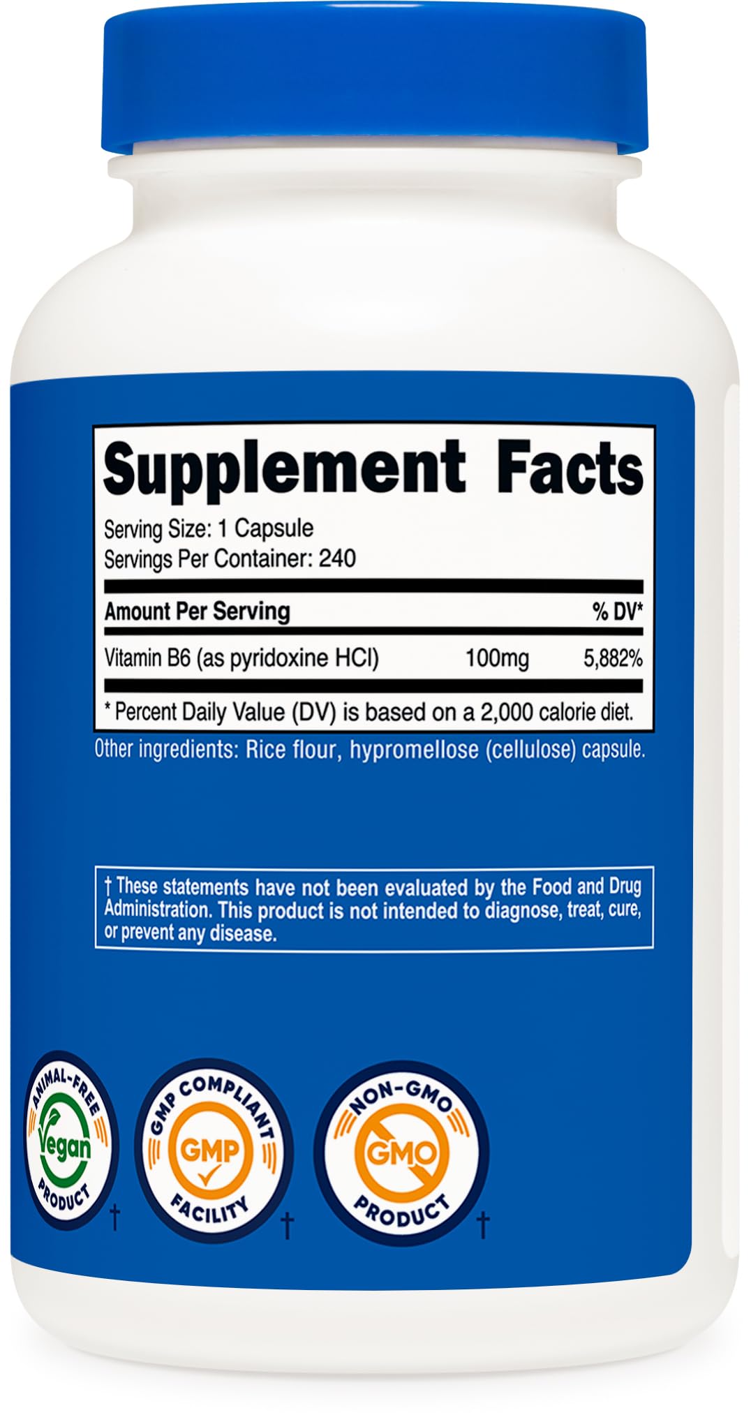 Nutricost Vitamin B6 (Pyridoxine HCl) 100mg Capsule, 240 Count