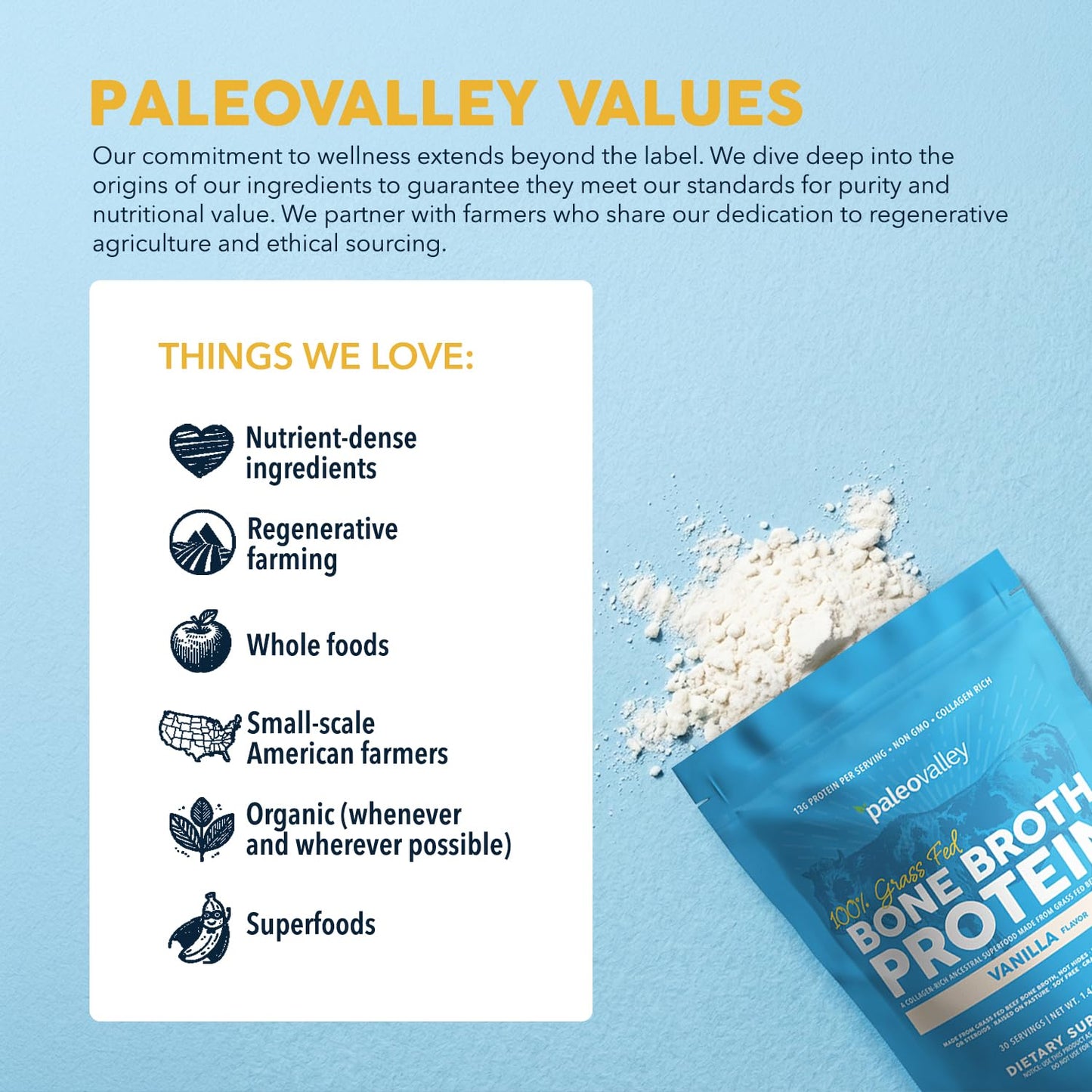 Paleovalley 100% Grass Fed Bone Broth Protein Powder, Vanilla, 1.17 lb