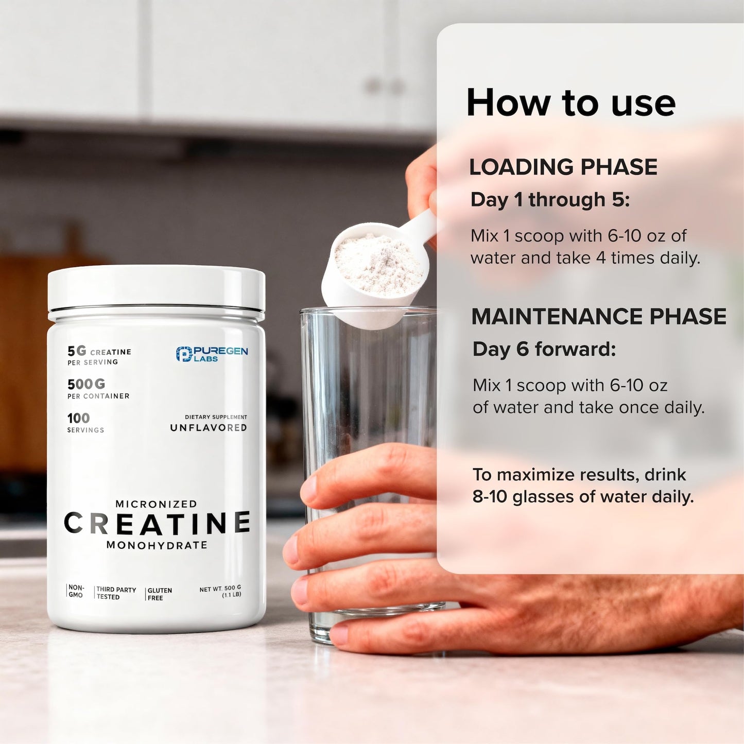 P Puregen Labs Micronized Creatine Monohydrate Powder 1.1 lb