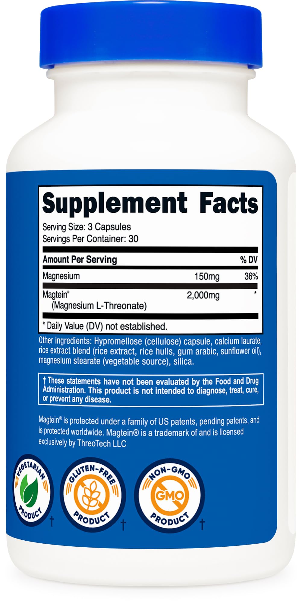 Nutricost Magtein Magnesium L-Threonate 2000mg Capsule, 90 Count