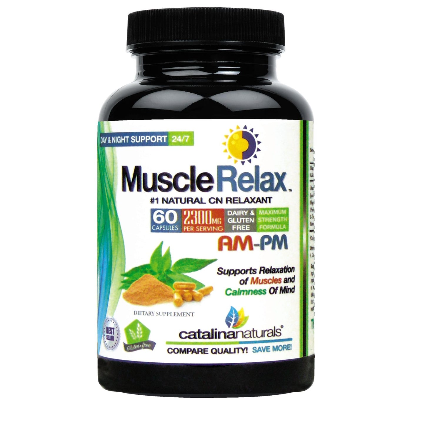 Catalina Naturals The Original Natural Muscle Relax AM-PM 24/7 Day or Night Relaxant with Magnesium Capsule, 60 Count