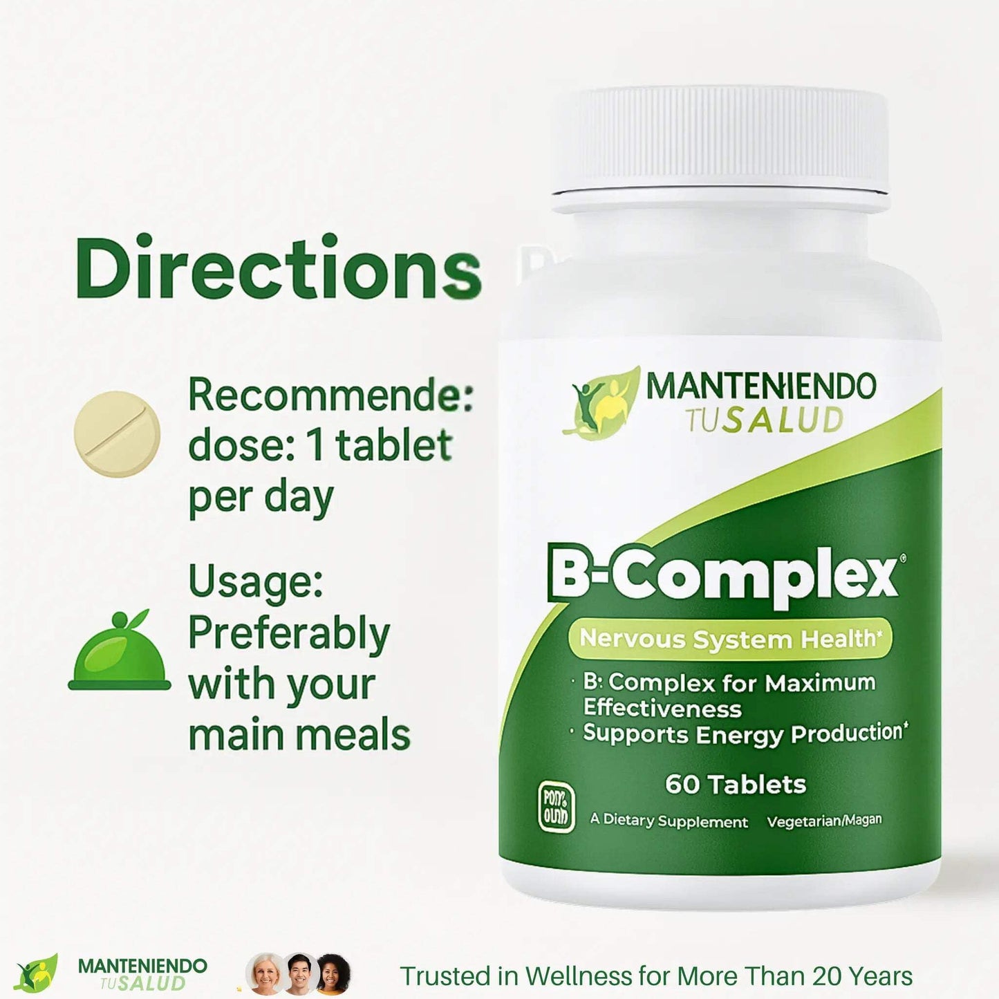 Manteniendo Tu Salud B-Complex Energy Production Vitamin Supplement 60 Tablets