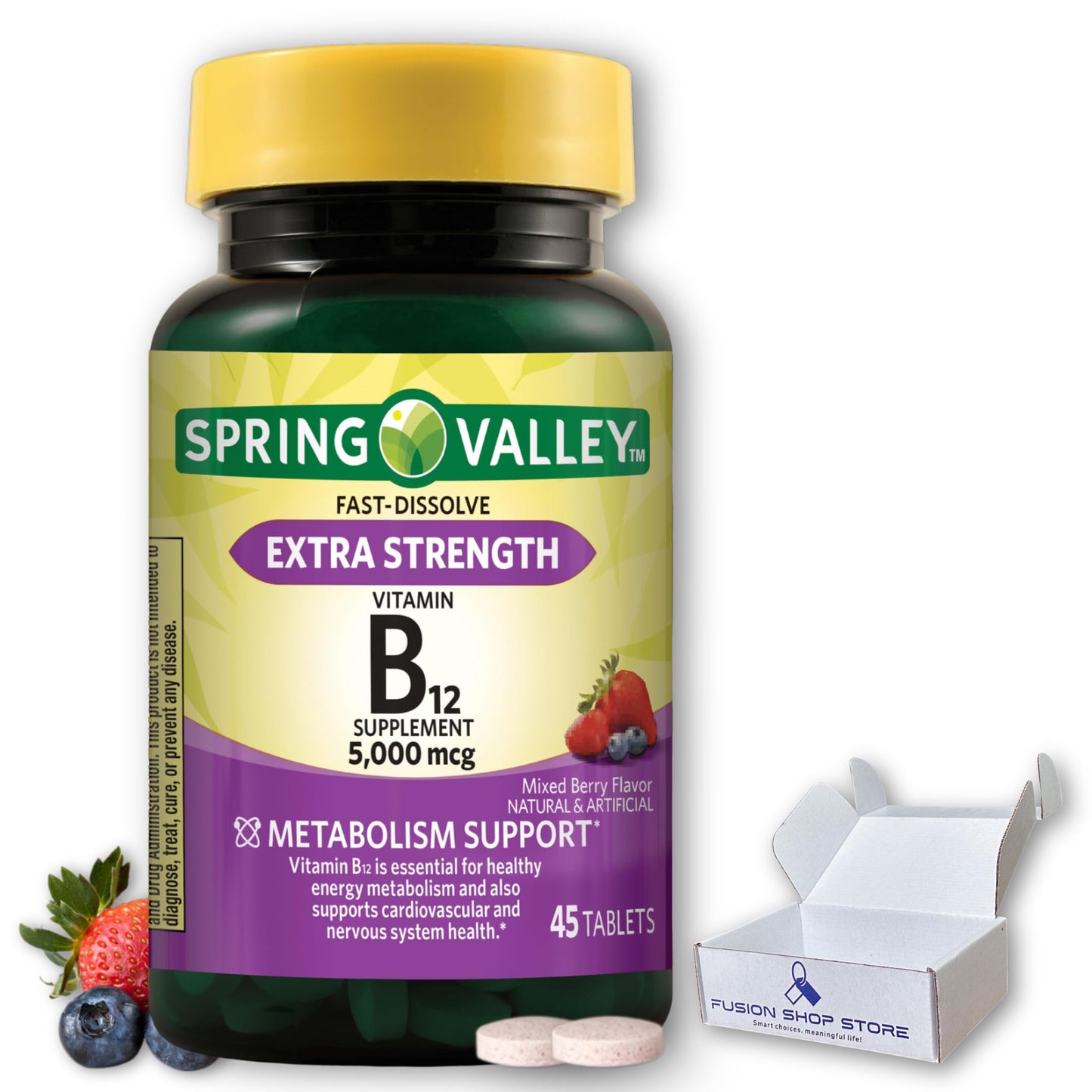 Fusion Shop Store B12 5000mcg Extra Strength Fast Dissolve Mixed Berry Tablets, 45 Count