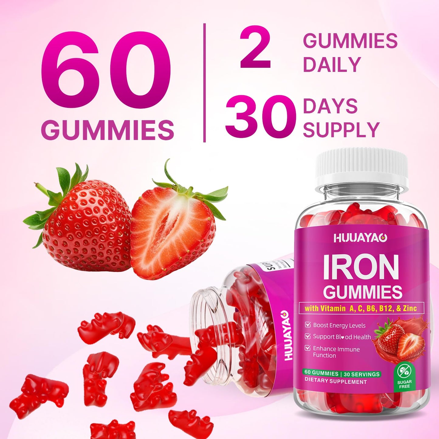 HUUAYAO Iron Supplement Gummies 120 Count