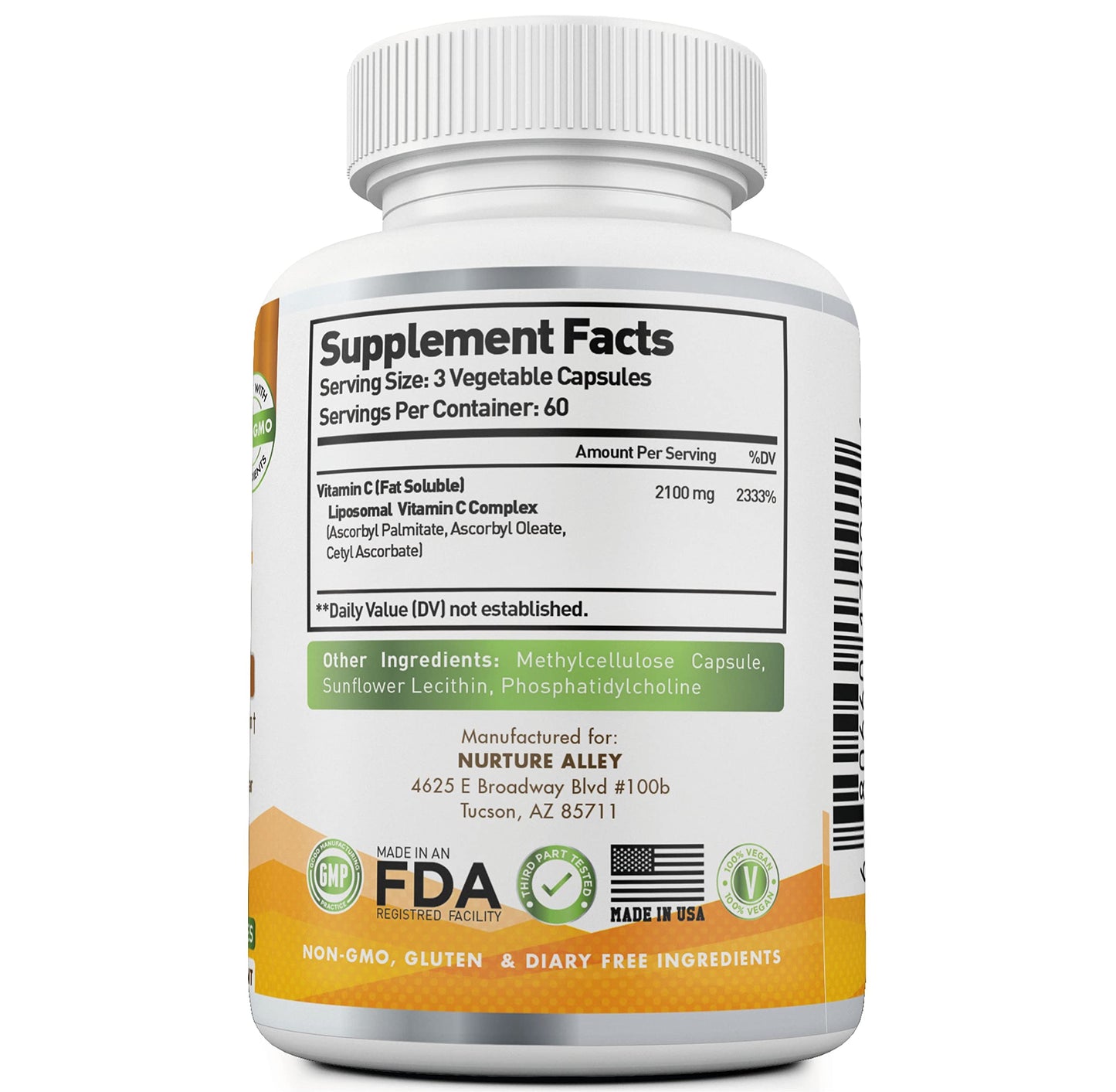 NURTURE ALLEY Liposomal Vitamin C 2100mg, 180 Capsules