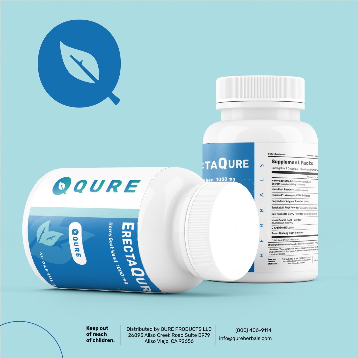 QurItAll ErectaQure Horny Goat Weed for Men - Male Enhancing Supplement for Increased Male Drive - Tongkat Ali, Ginseng Root & Superoxide Anions, 60 Capsules