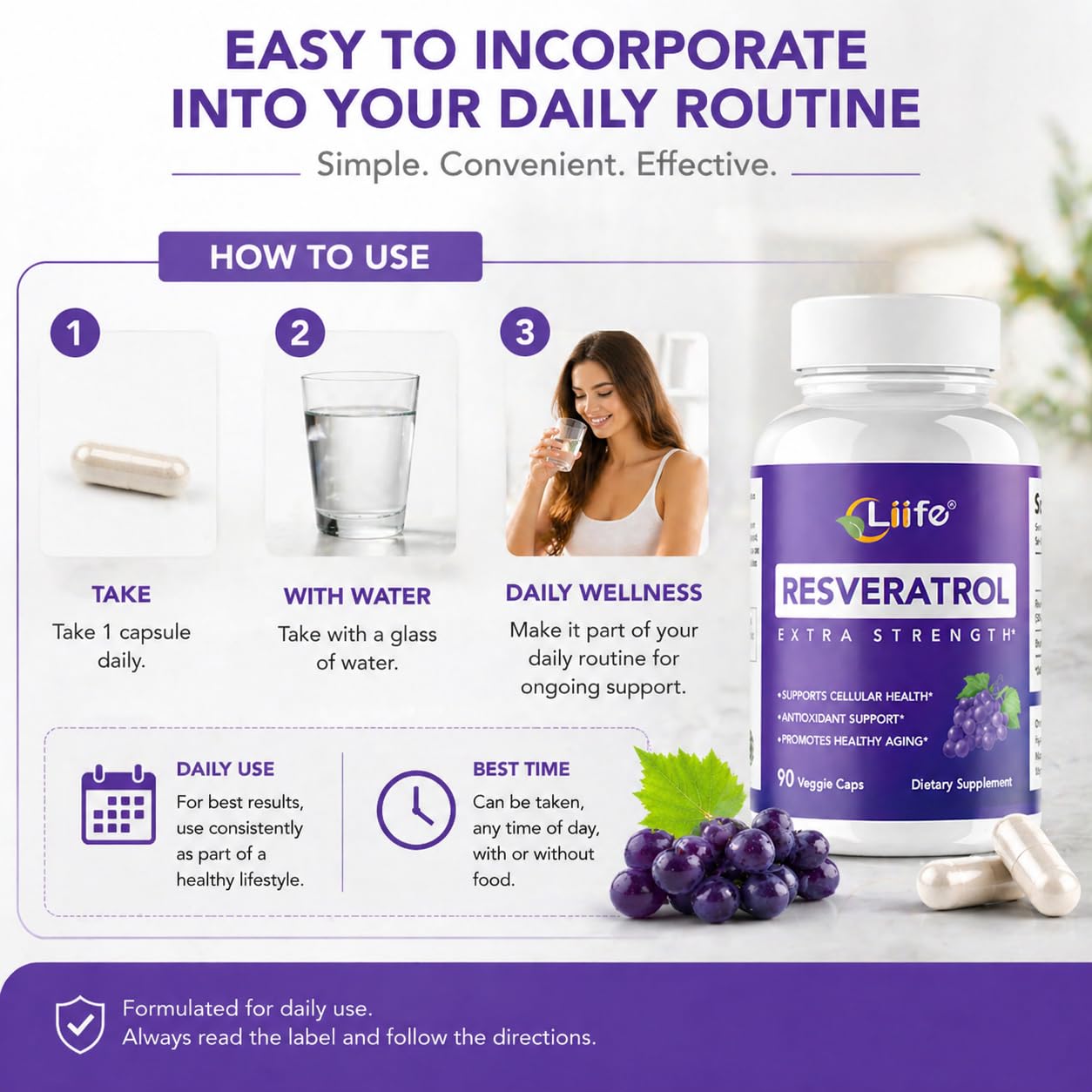 LIIFE Resveratrol Supplement with Trans-Resveratrol & Black Pepper Extract Softgel 90 Count