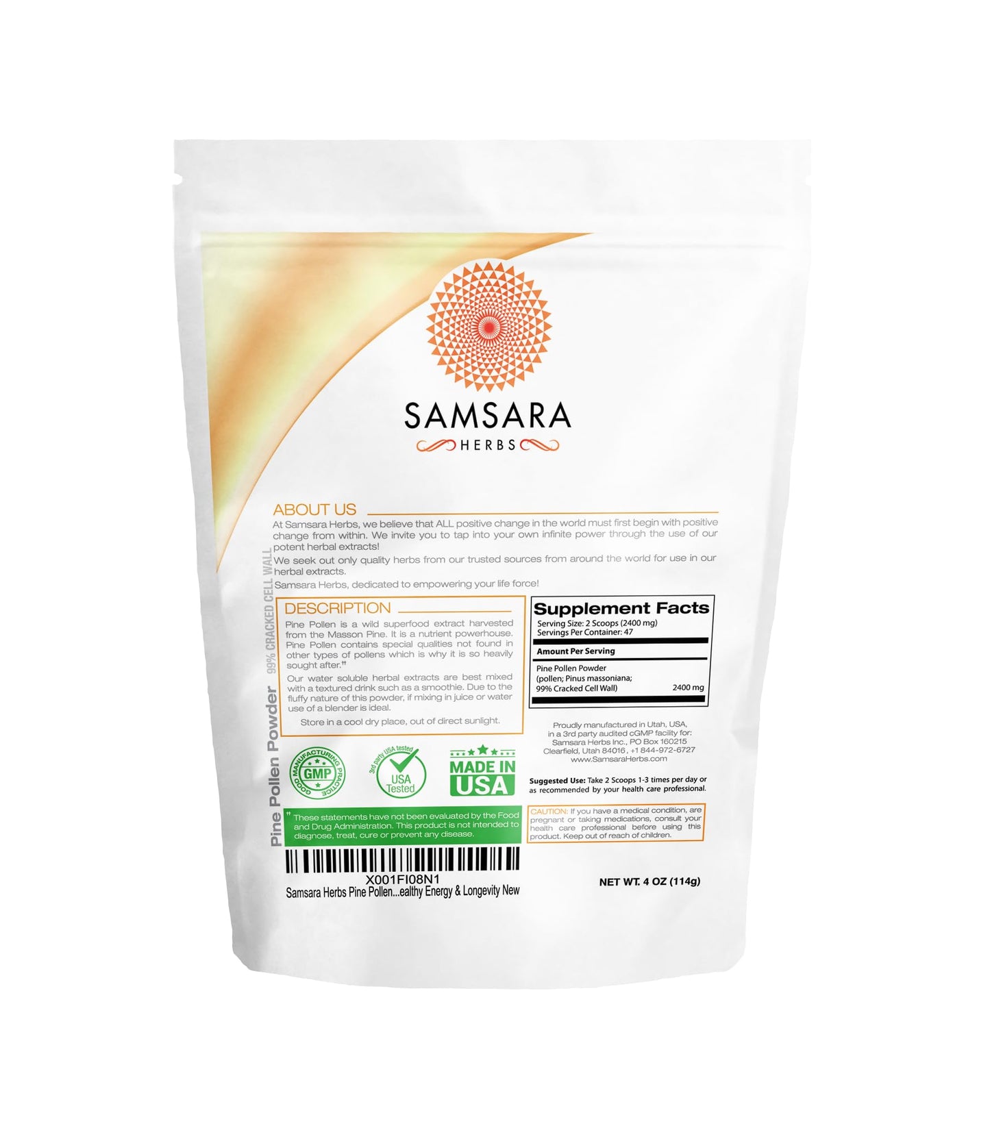 Samsara Herbs Pine Pollen 20:1 Concentrated Extract Powder, 4 Ounce